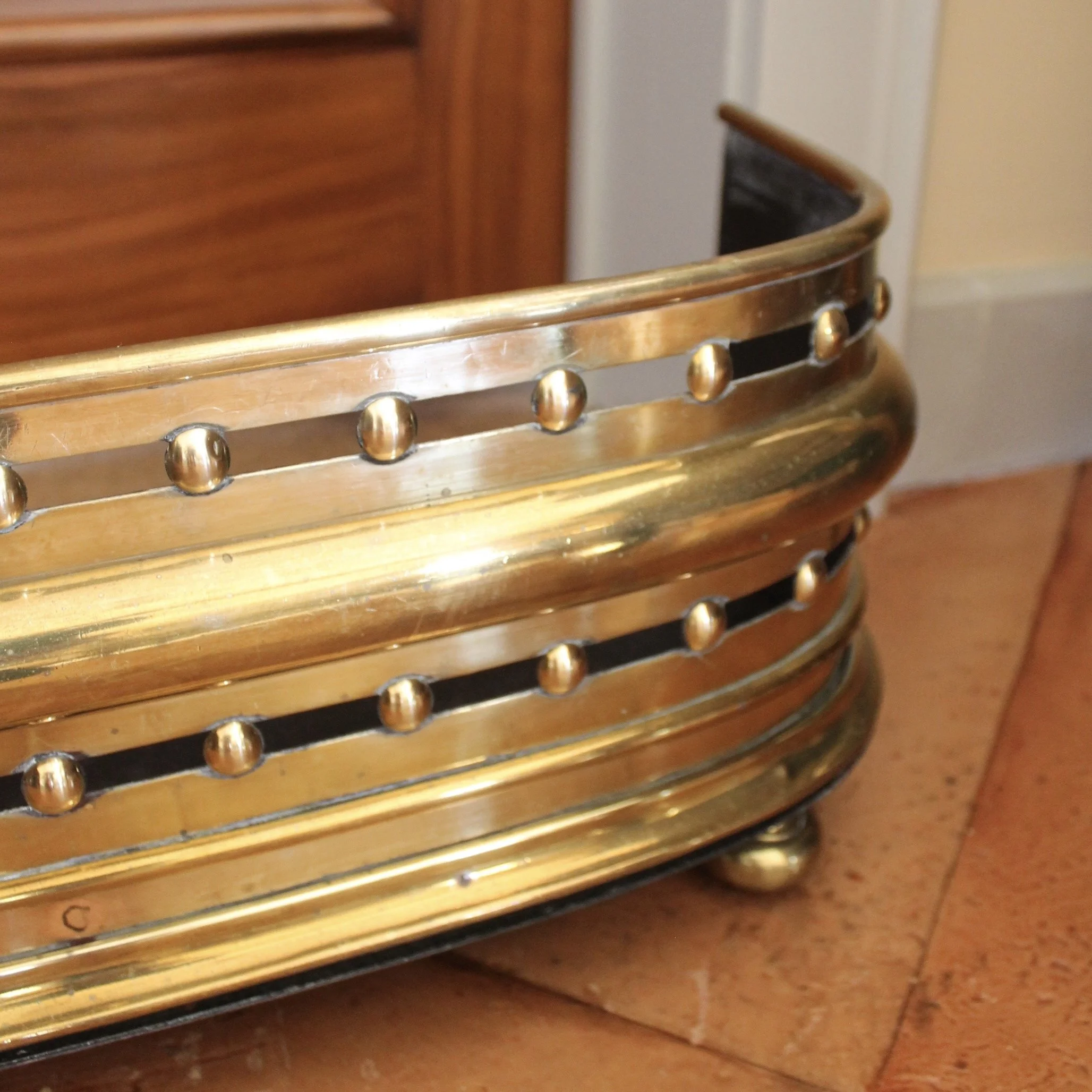 English Brass Fender with Studded Fretwork, 19th Century