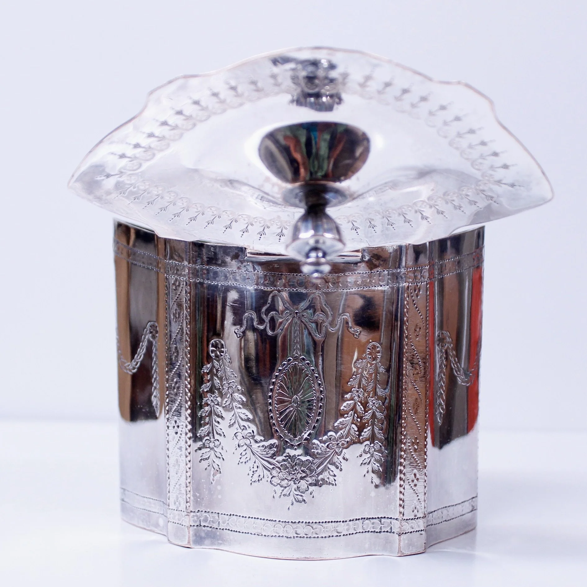 Georgian Style English Silver on Copper Sheffield Tea Caddy