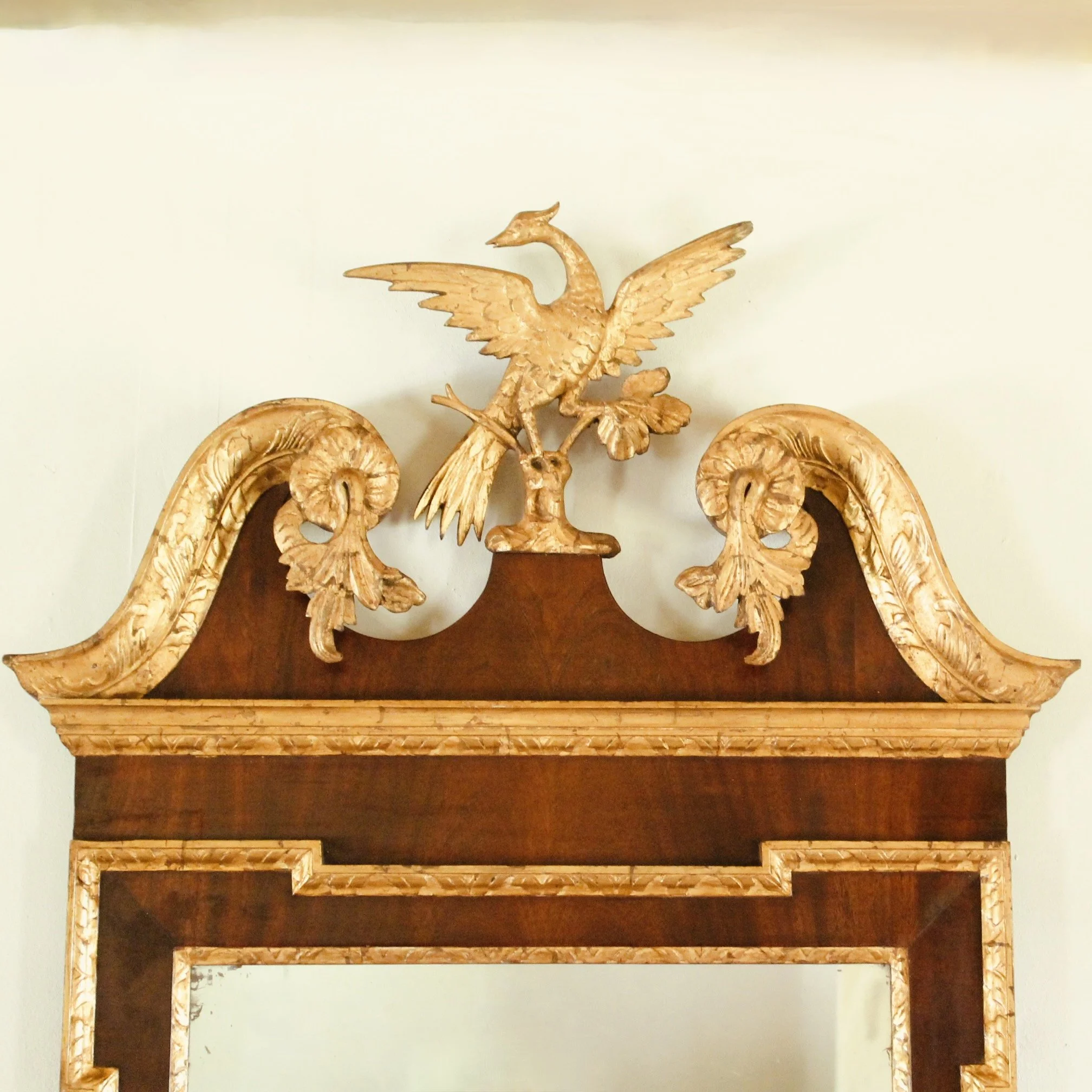 American Chippendale Federal Mahogany and Parcel Gilt Constitution Mirror with Ho Ho Bird Crest