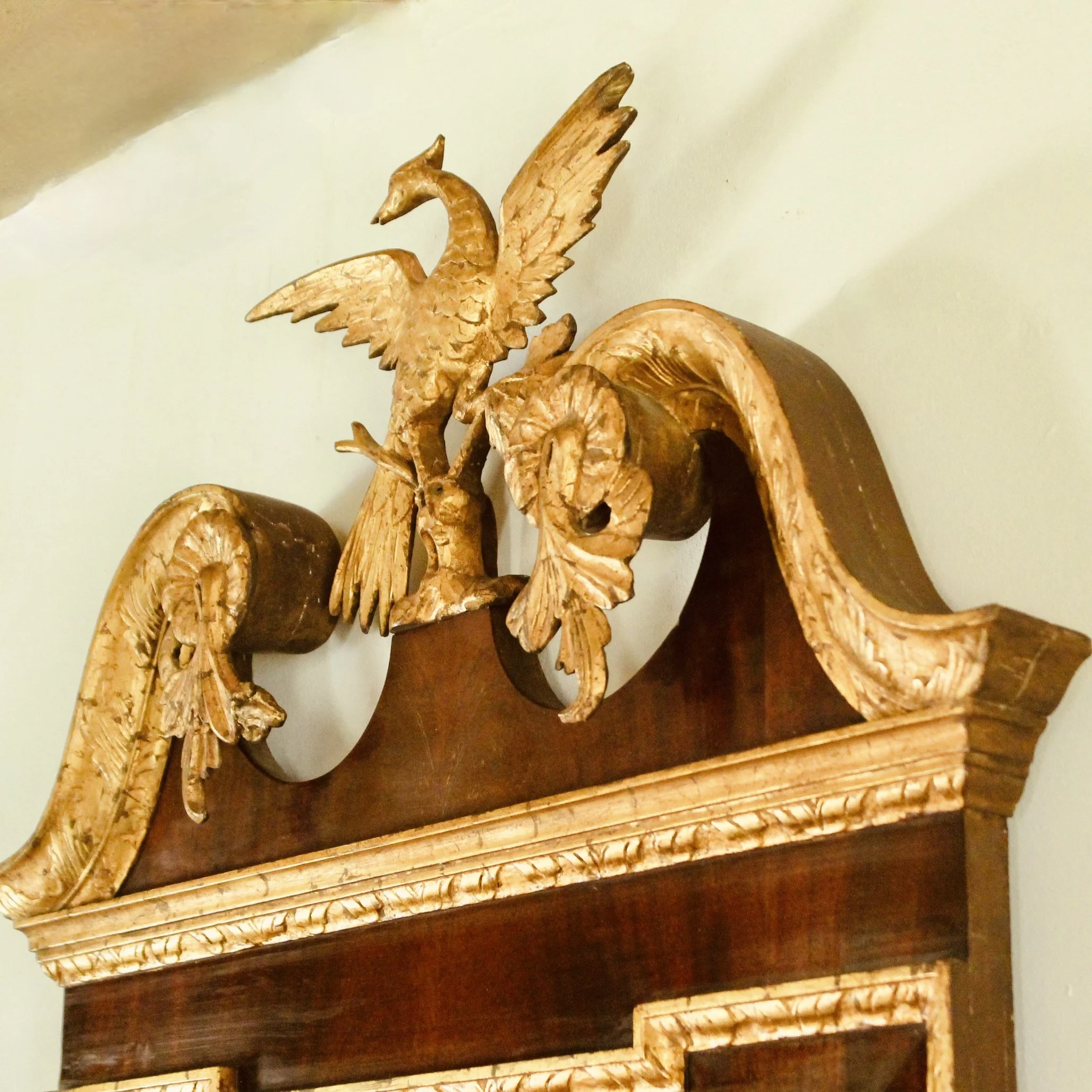American Chippendale Federal Mahogany and Parcel Gilt Constitution Mirror with Ho Ho Bird Crest