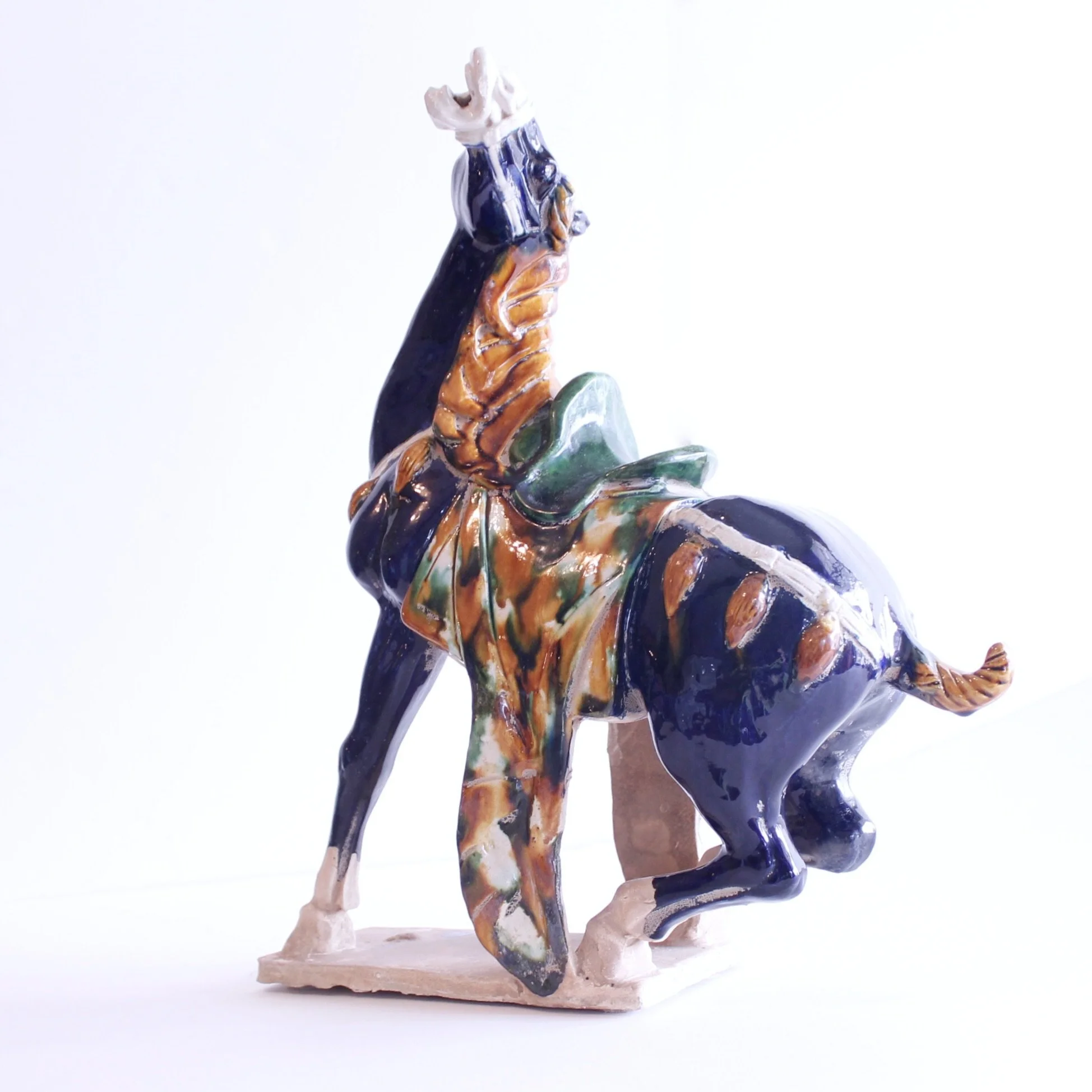 Pair of Large Chinese Terracotta Tang Style Horses with Sancai Glaze