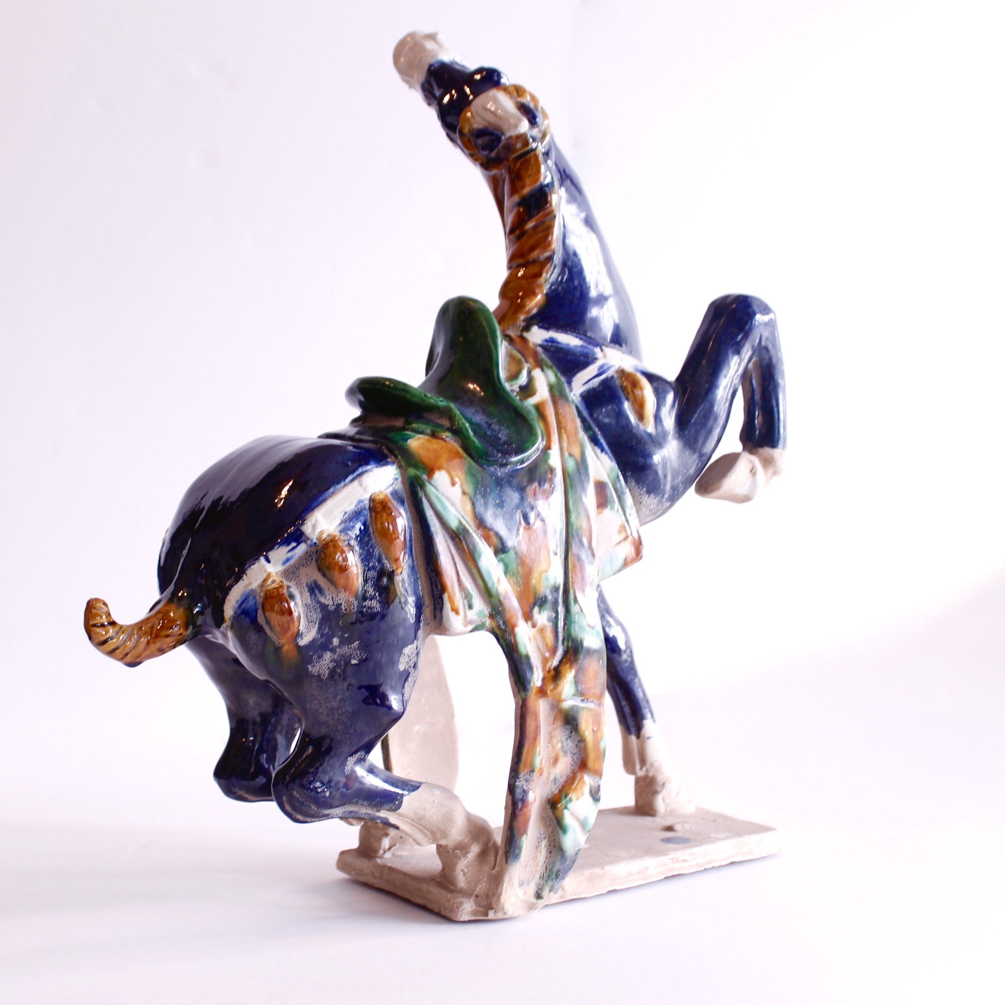 Pair of Large Chinese Terracotta Tang Style Horses with Sancai Glaze