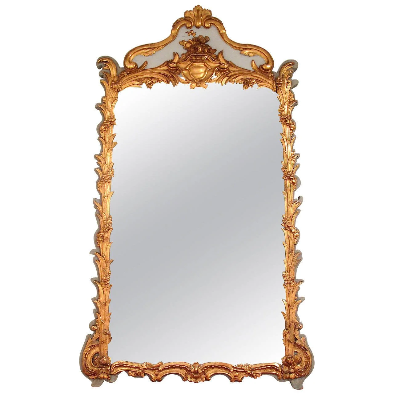 Tall French Louis XV Style Painted and Gilt Mirror, Late 19th Century