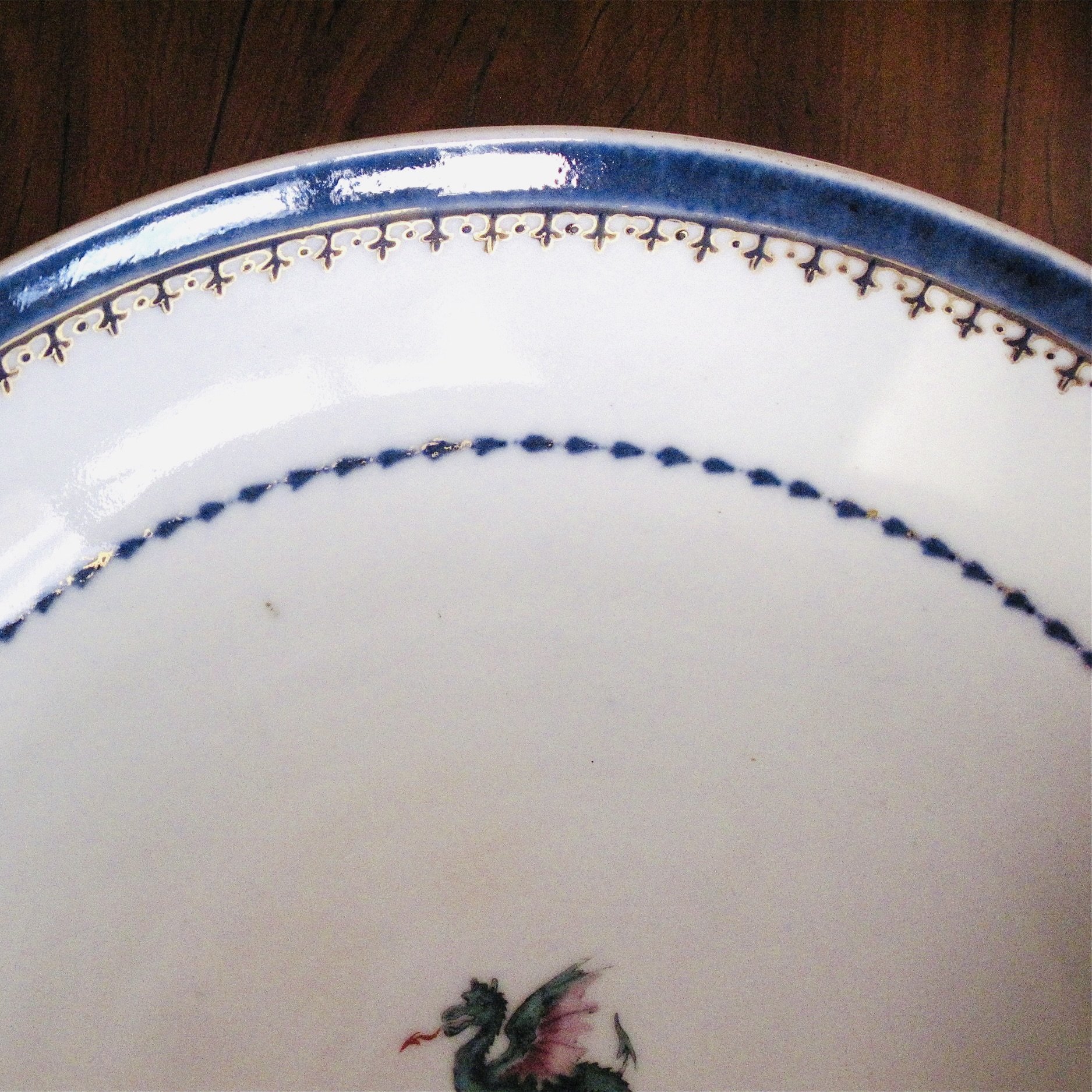 Chinese Export Armorial Porcelain Bowl with Dragon (Wyvern)