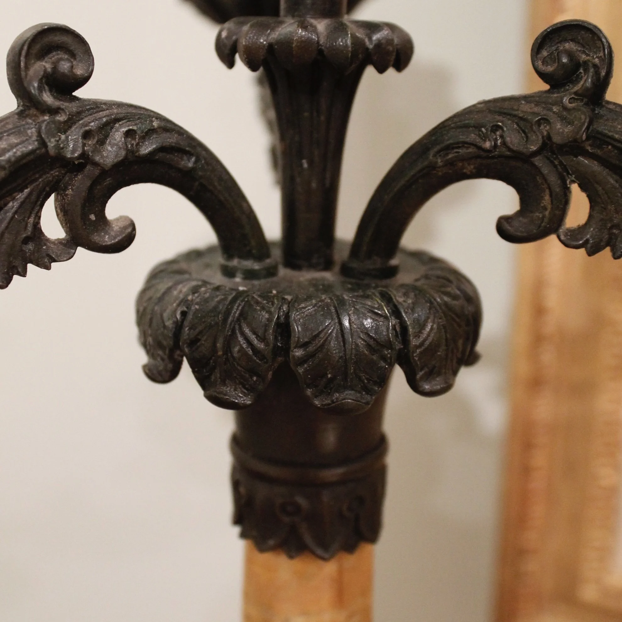 French Restauration Period Siena Marble and Bronze Candelabra