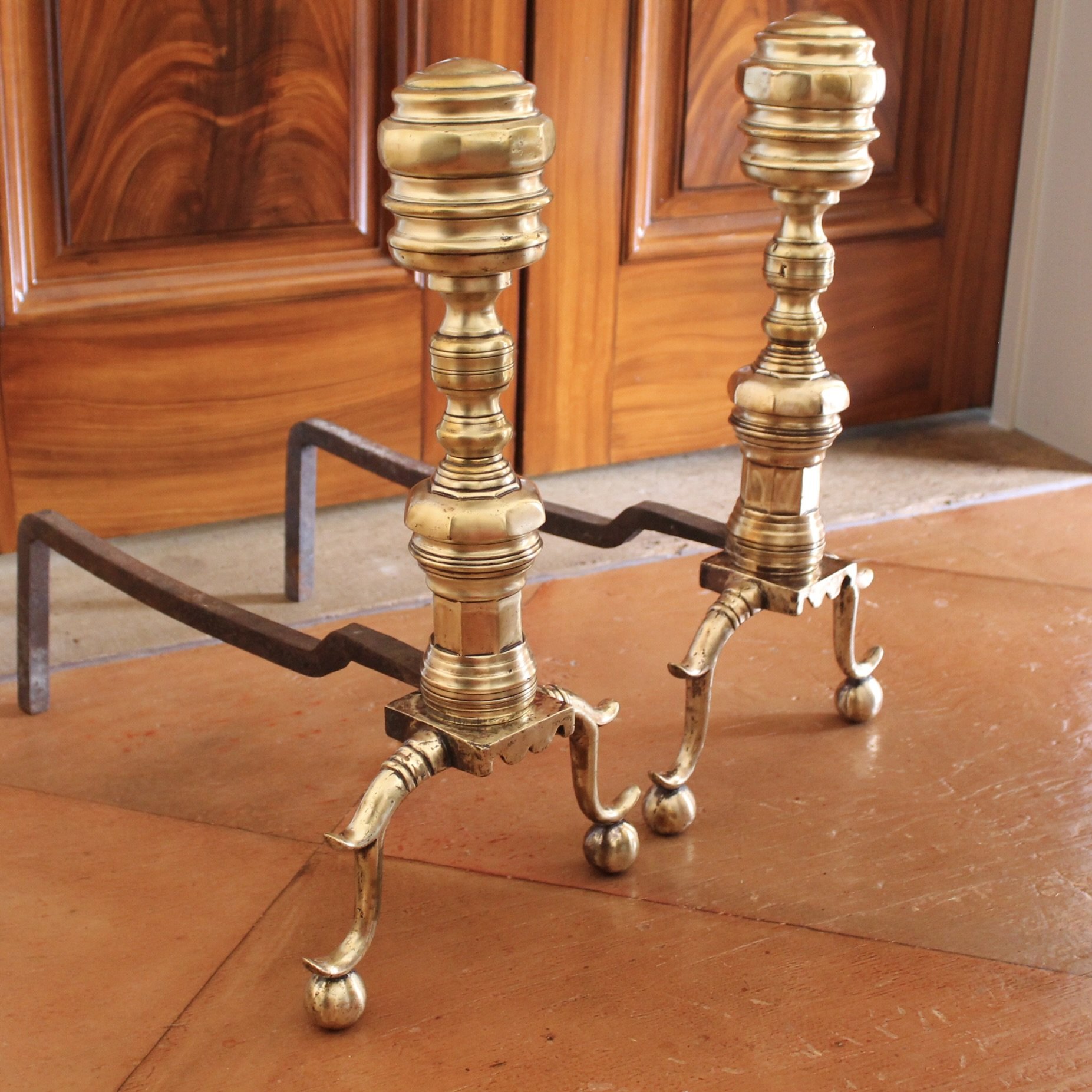 Pair of Antique American Brass Andirons