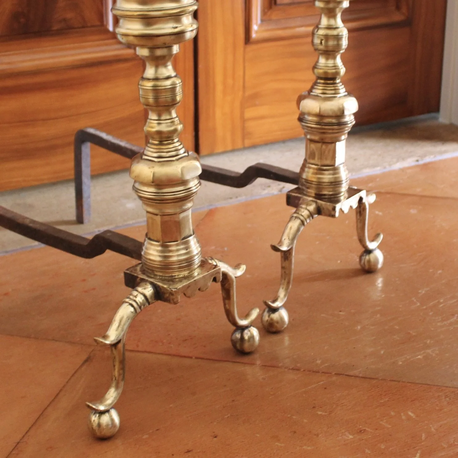 Pair of Antique American Brass Andirons