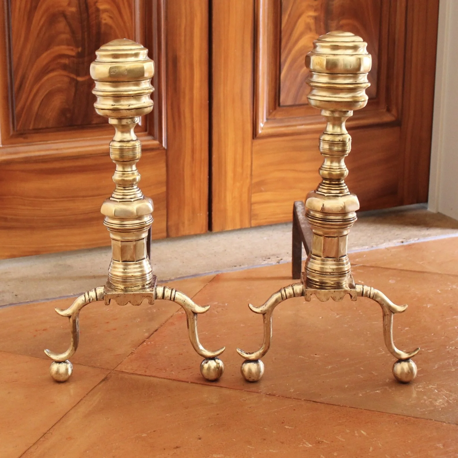 Pair of Antique American Brass Andirons