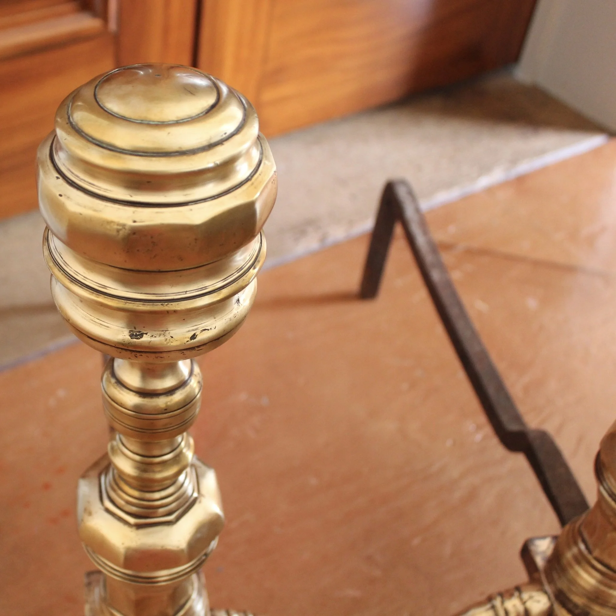 Pair of Antique American Brass Andirons