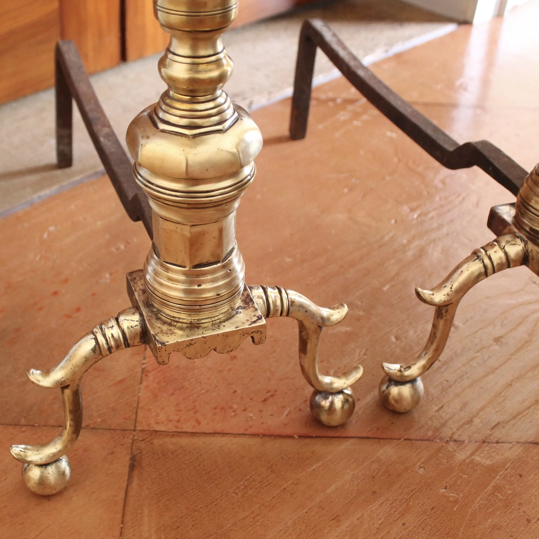 Pair of Antique American Brass Andirons
