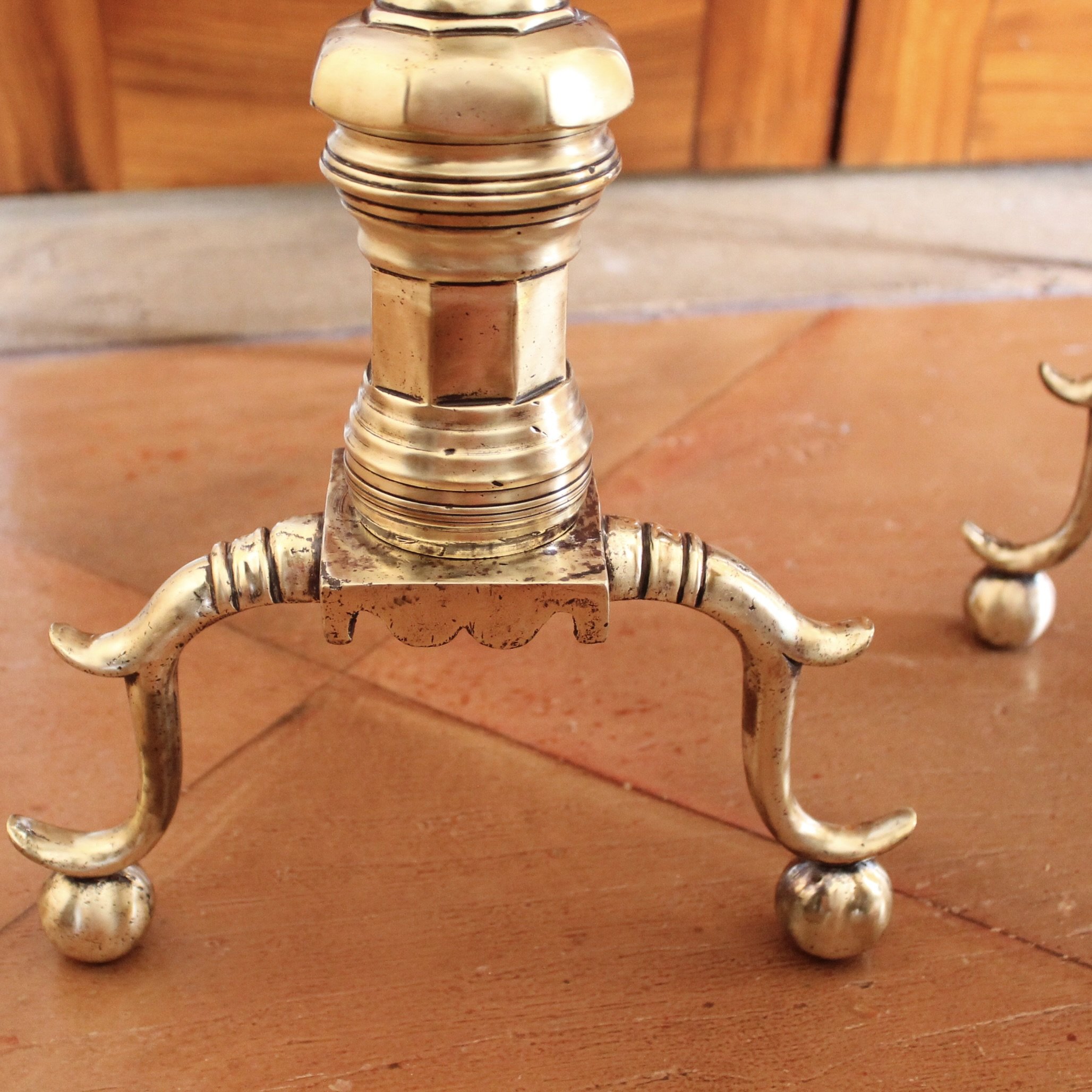 Pair of Antique American Brass Andirons