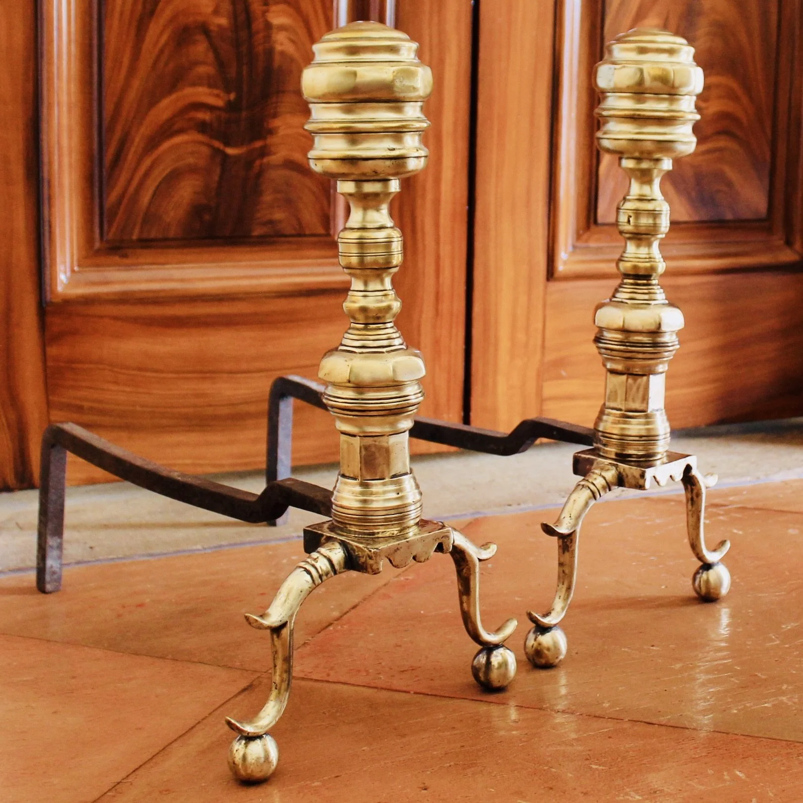 Pair of Antique American Brass Andirons