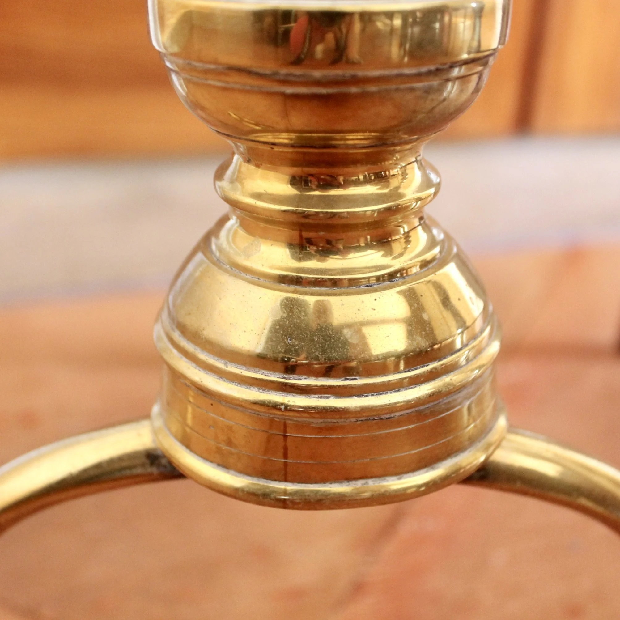 Pair of Antique American Brass Andirons with Short Billets