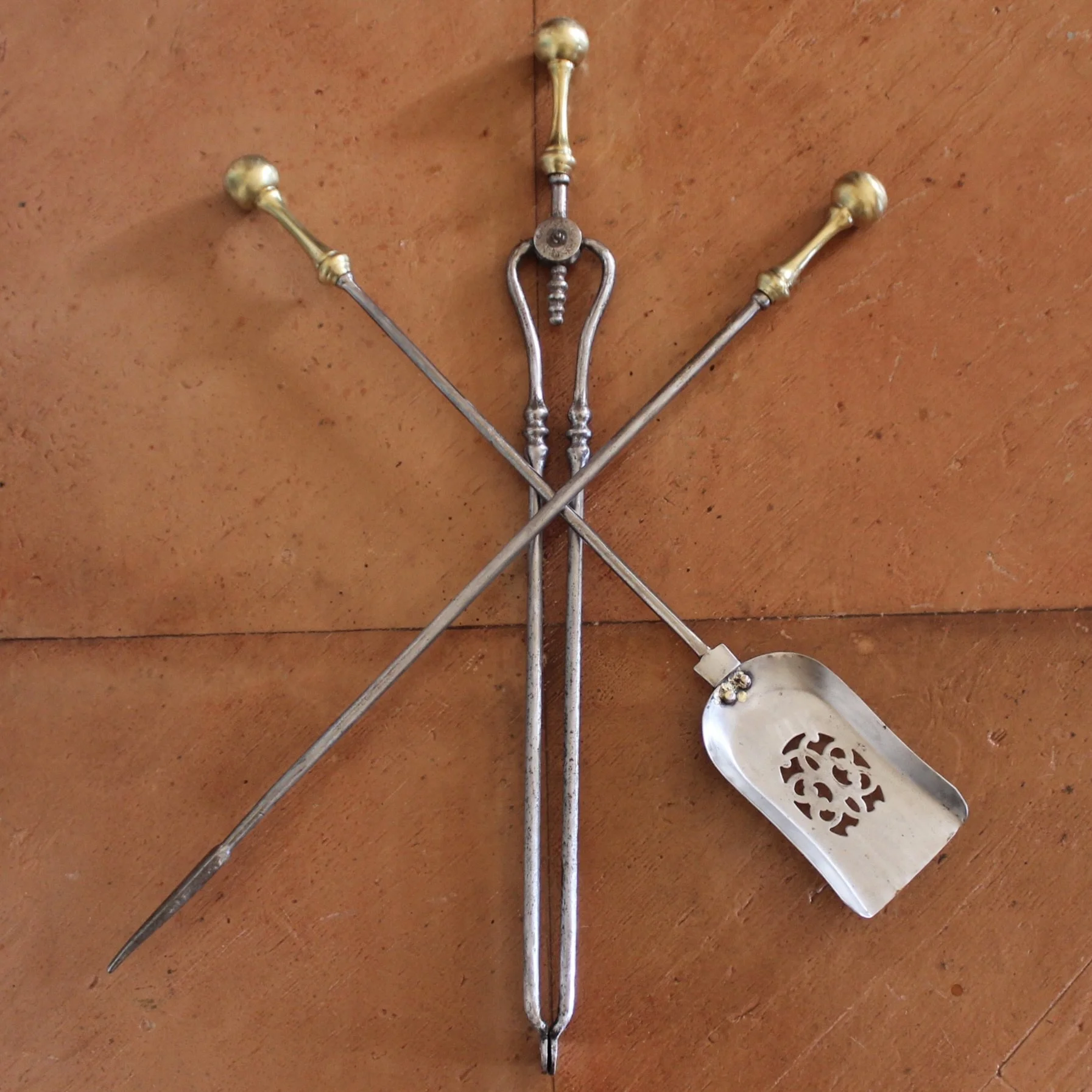 Georgian Polished Steel and Brass Firetools- Set of Three