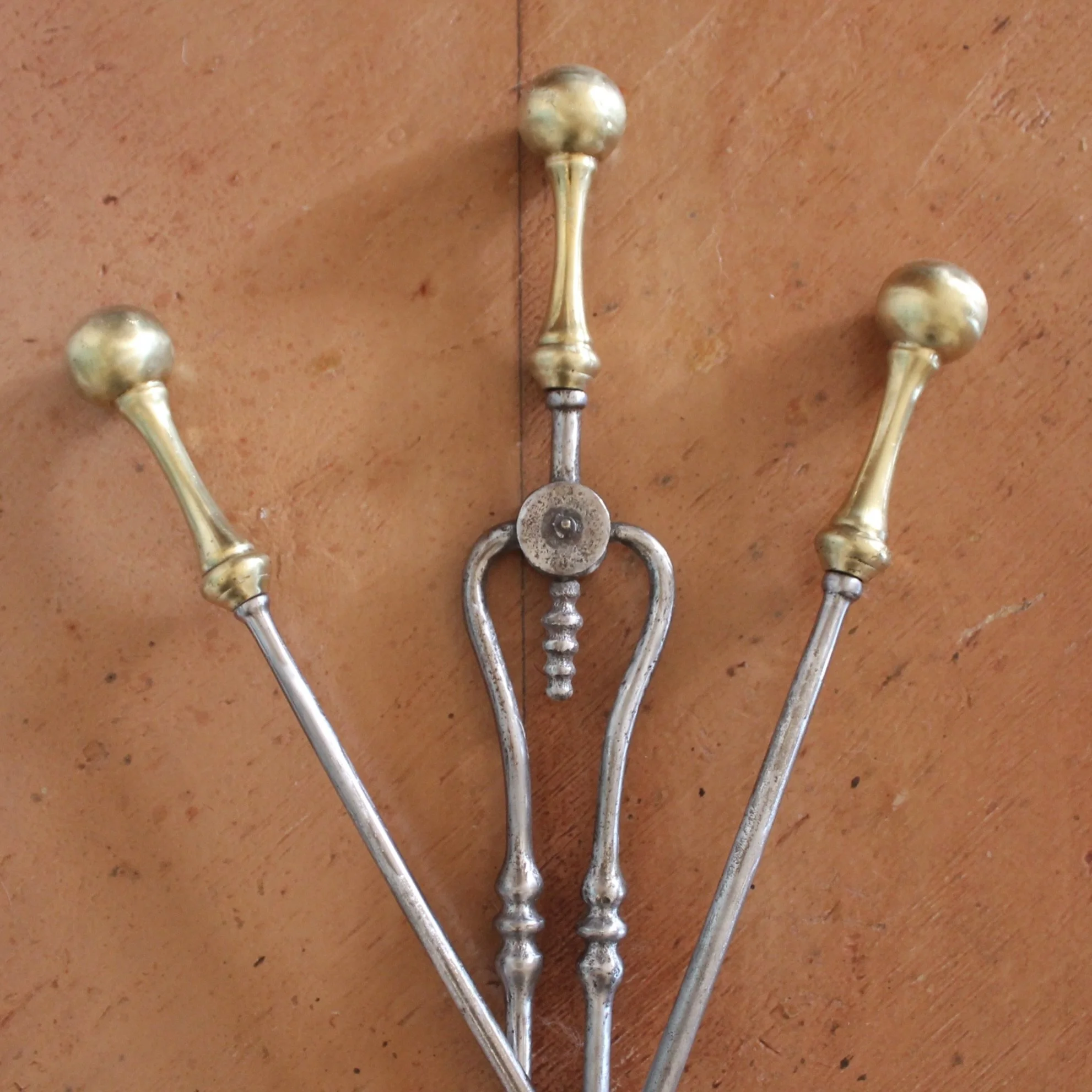Georgian Polished Steel and Brass Firetools- Set of Three