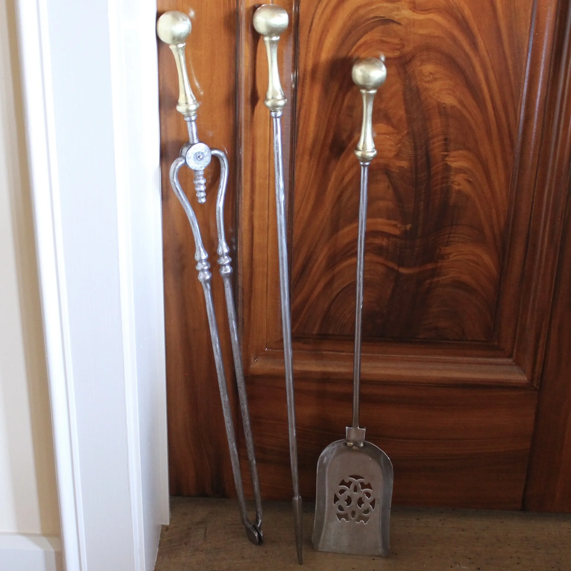 Georgian Polished Steel and Brass Firetools- Set of Three