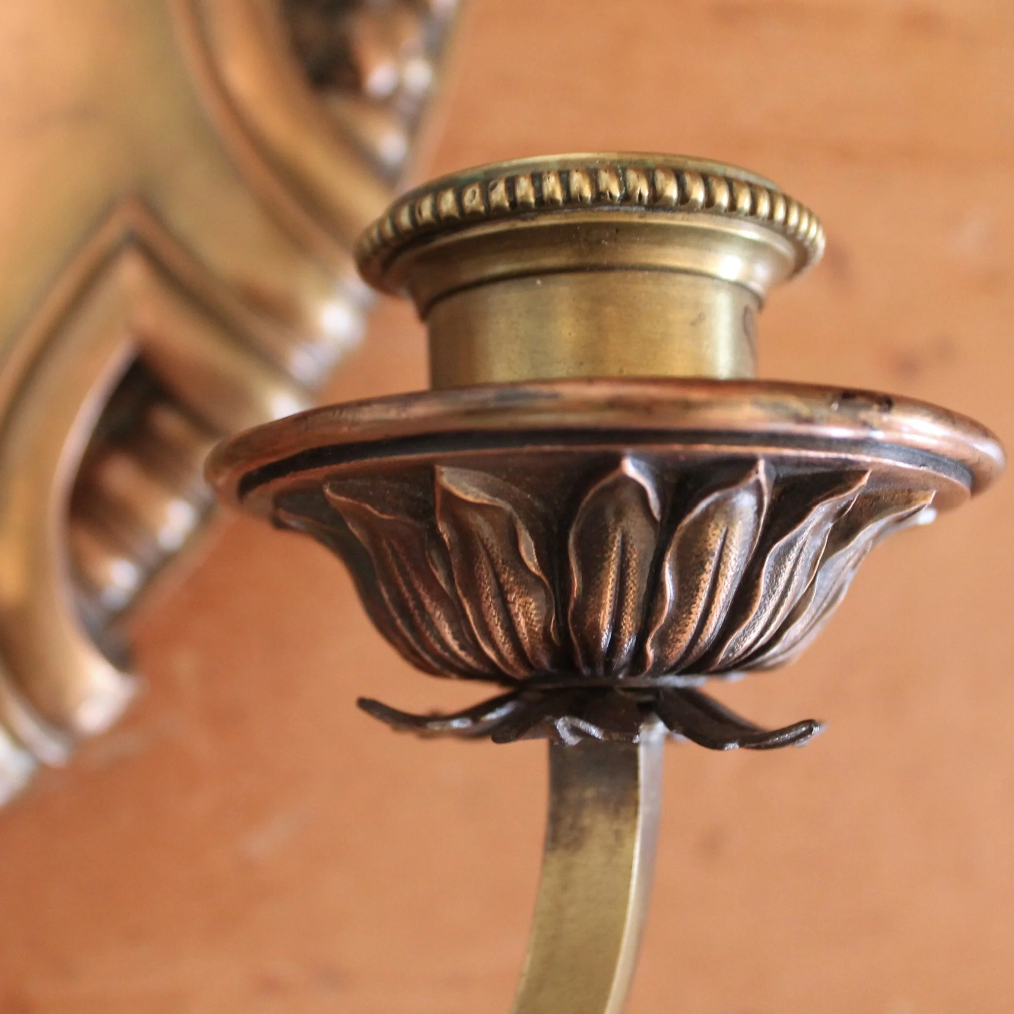 Copper Cartouche Candle Sconces, Continental