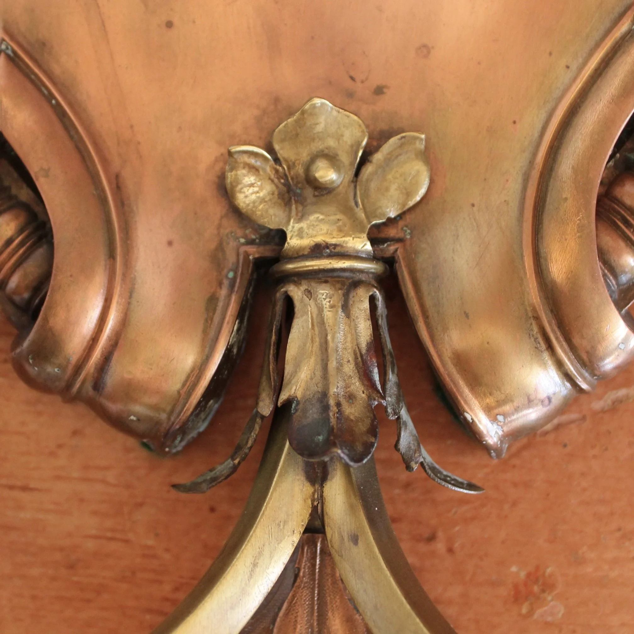 Copper Cartouche Candle Sconces, Continental