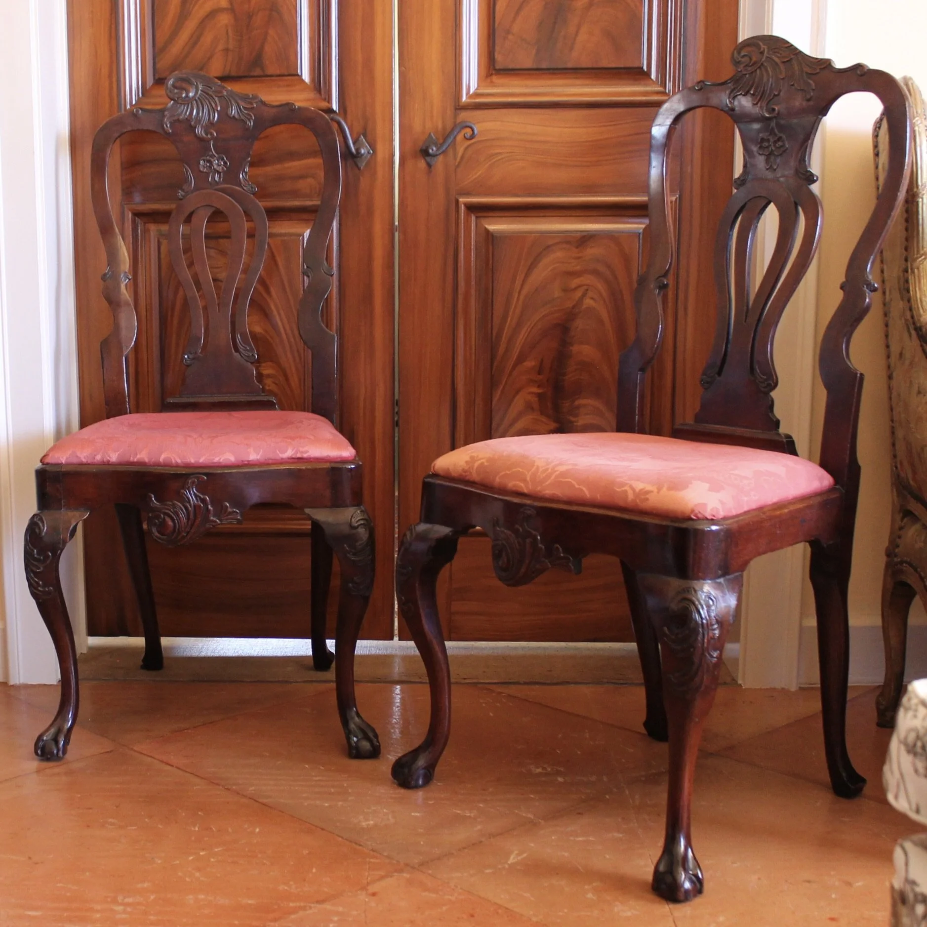 Pair of Fine Dutch or Portuguese Carved Rococo Side Chairs, 18th Century