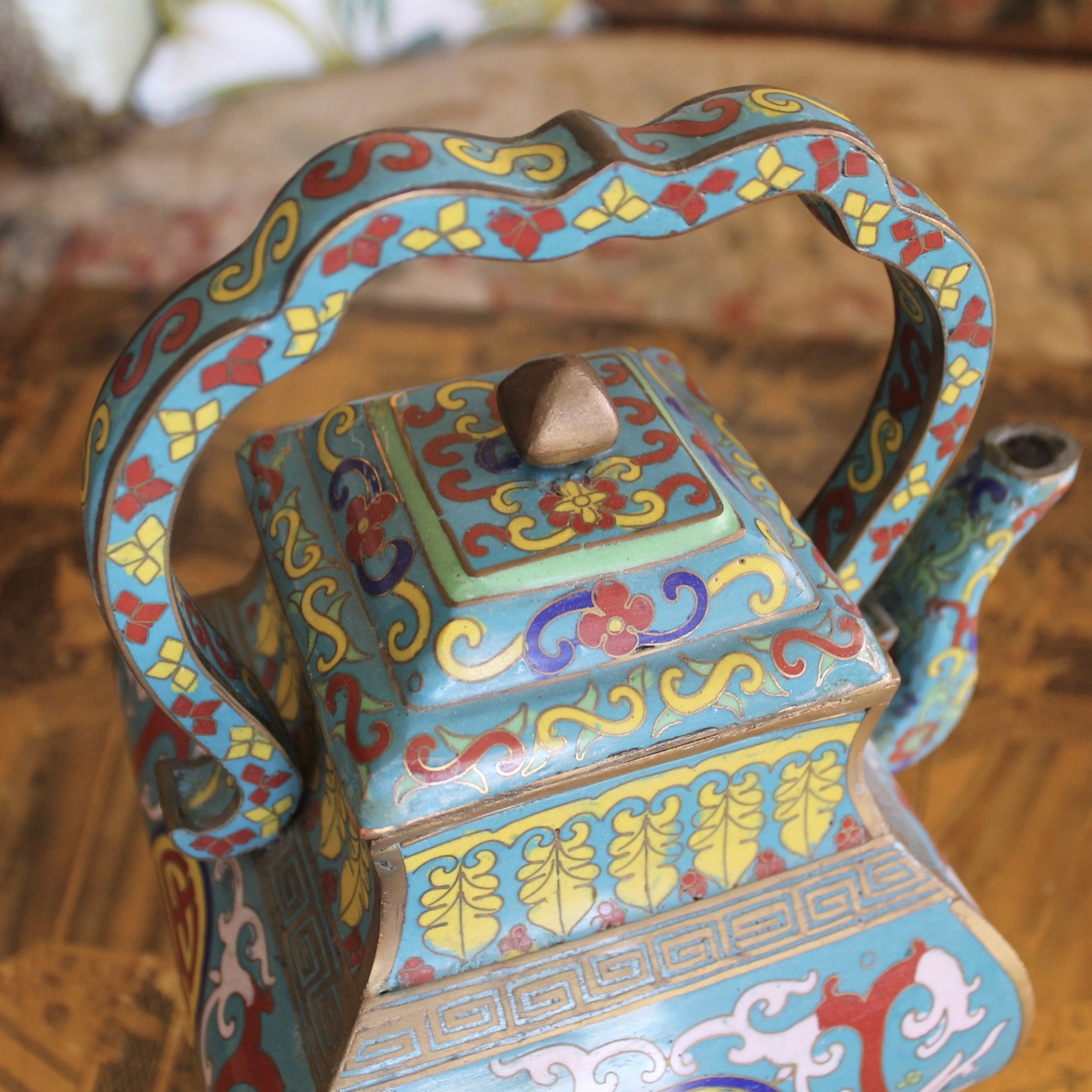 Chinese Turquoise Cloisonné Enamel on Bronze Teapot