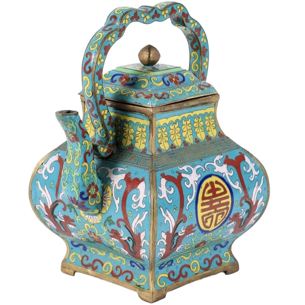 Chinese Turquoise Cloisonné Enamel on Bronze Teapot