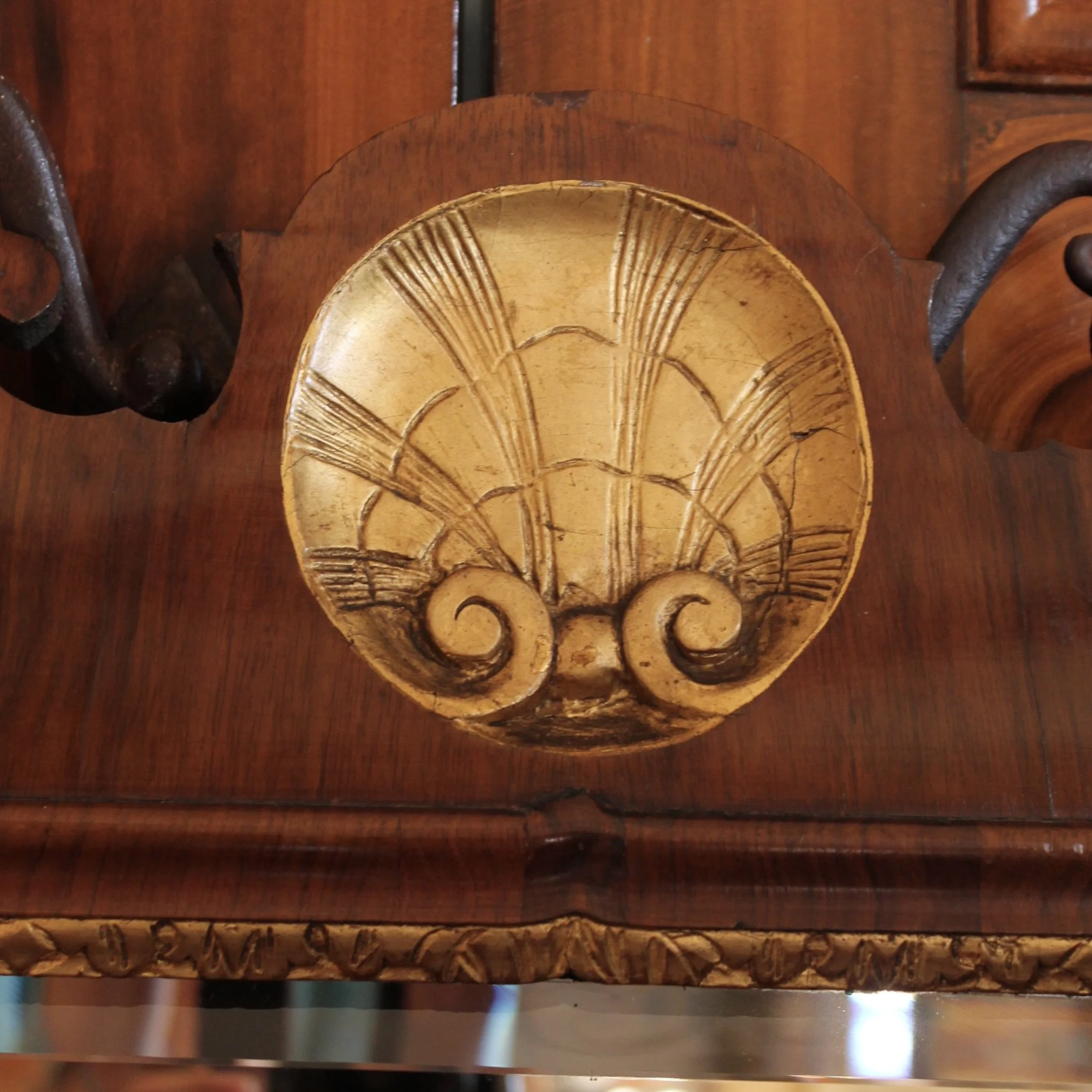 English Queen Anne Girandole Mirror, Parcel Gilt Walnut