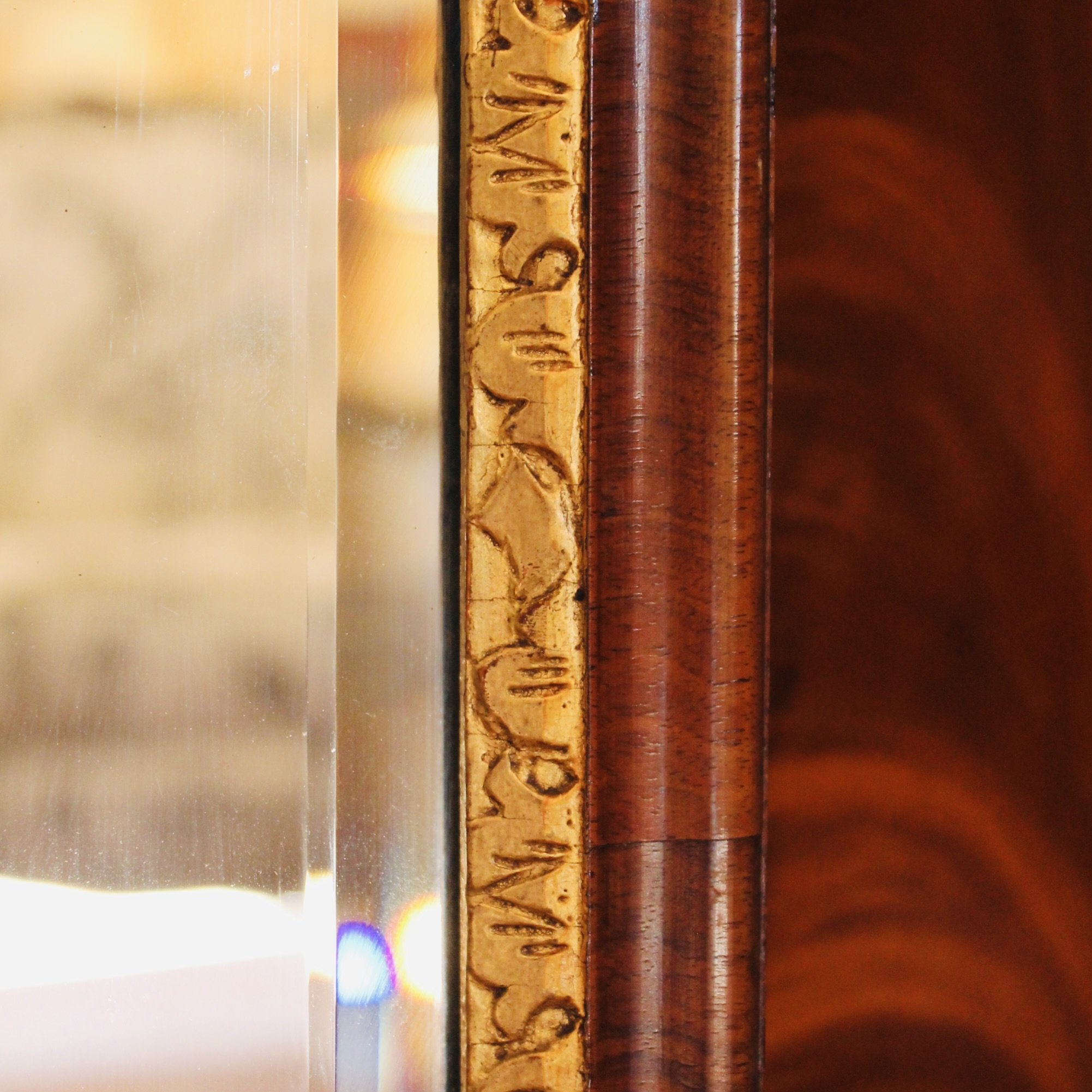 English Queen Anne Girandole Mirror, Parcel Gilt Walnut