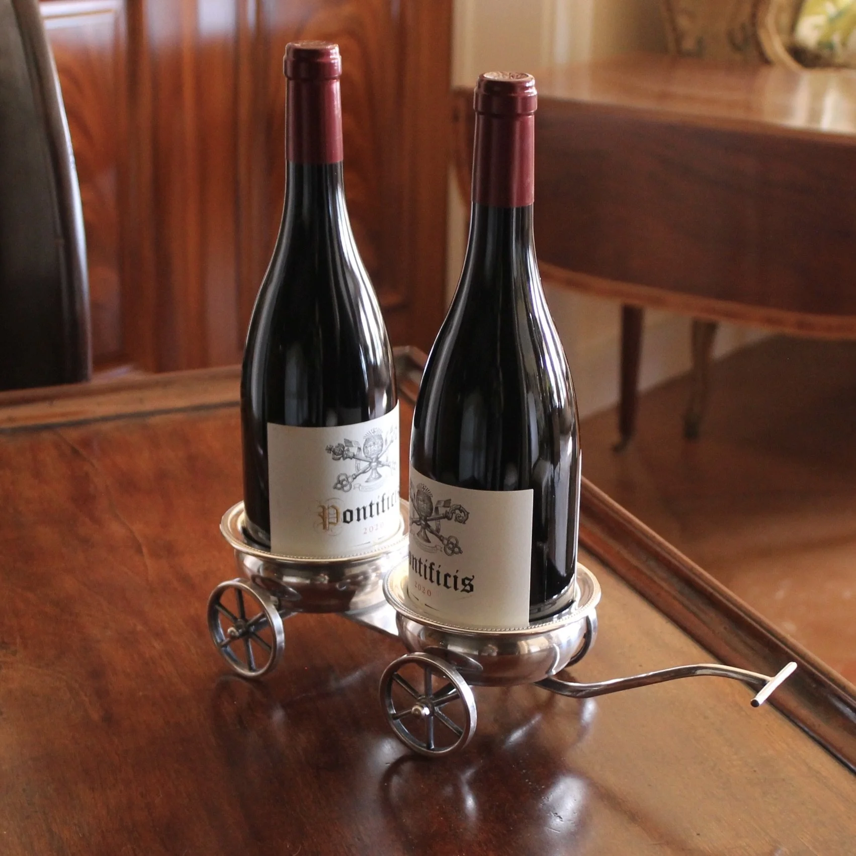 Silver Plate Double Wine Coaster Wine Trolley