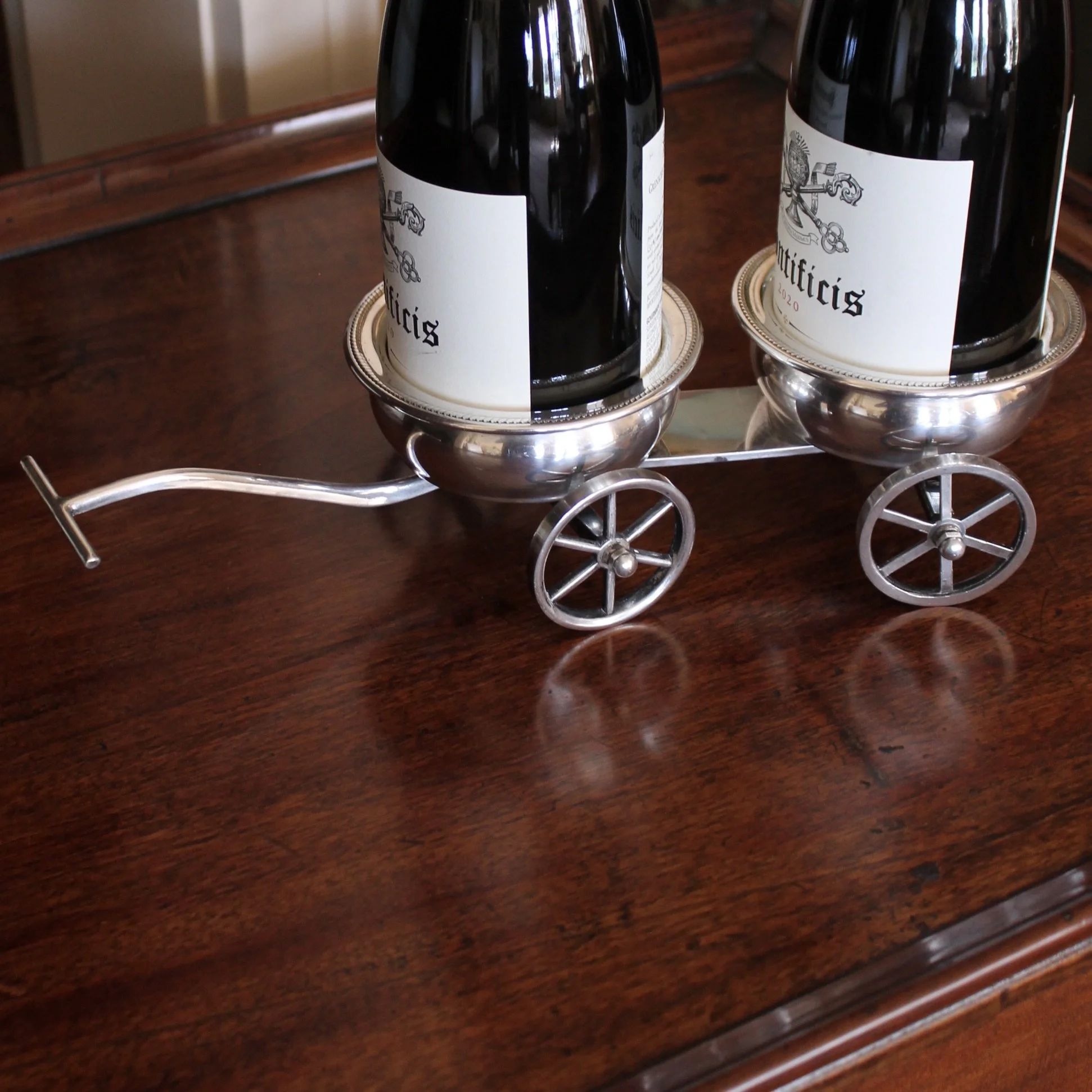 Silver Plate Double Wine Coaster Wine Trolley