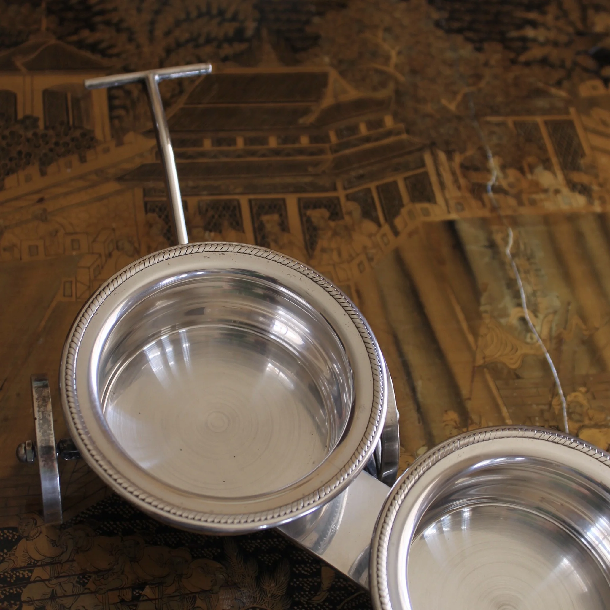 Silver Plate Double Wine Coaster Wine Trolley