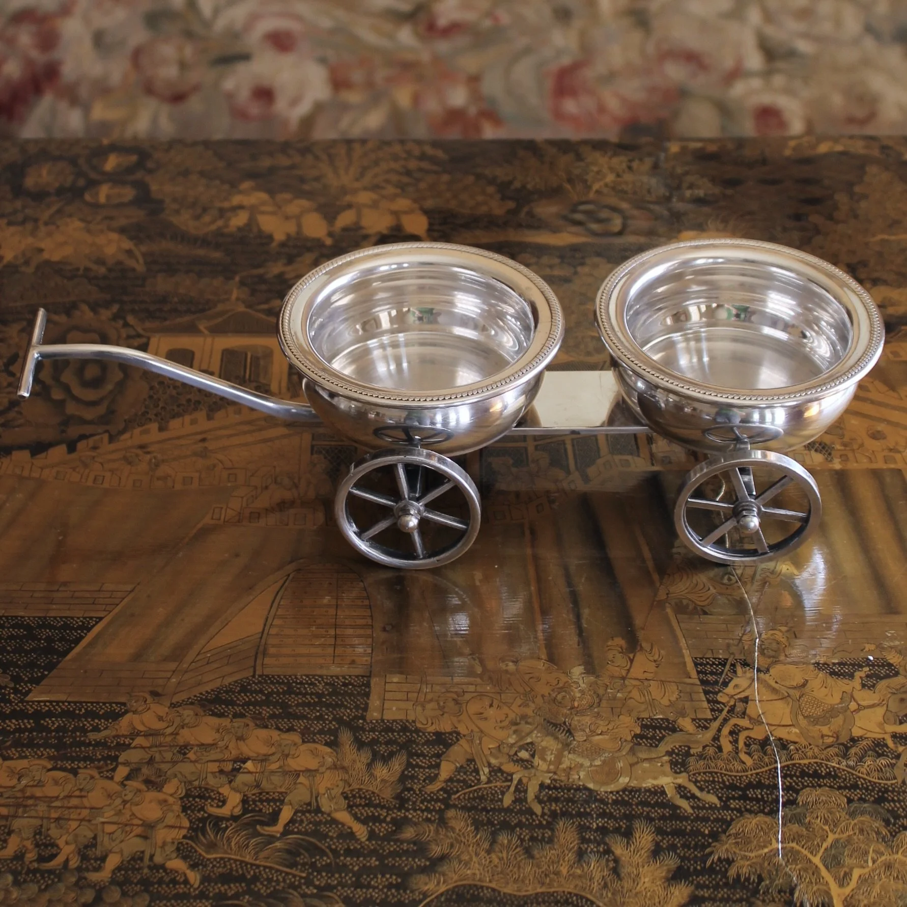 Silver Plate Double Wine Coaster Wine Trolley