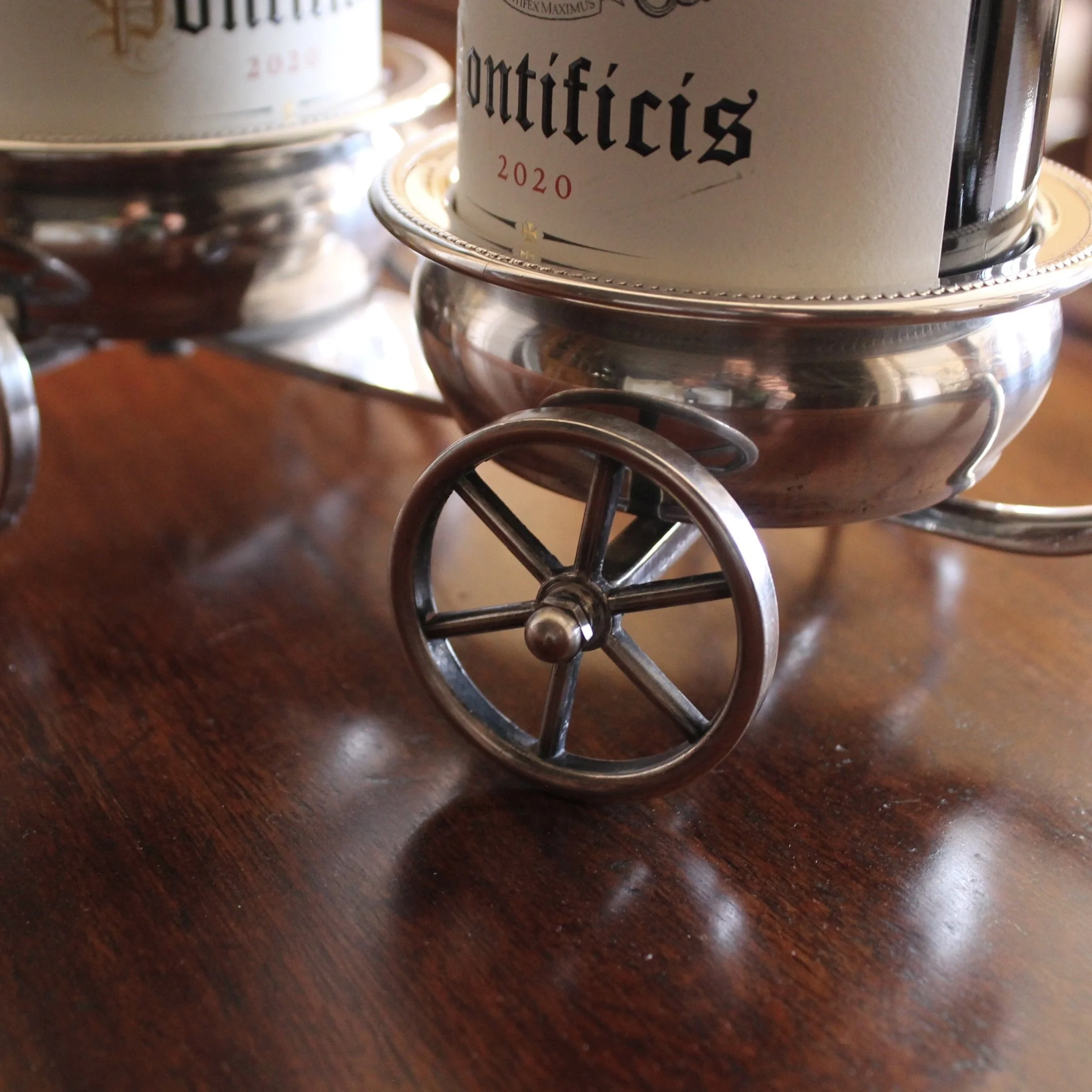 Silver Plate Double Wine Coaster Wine Trolley