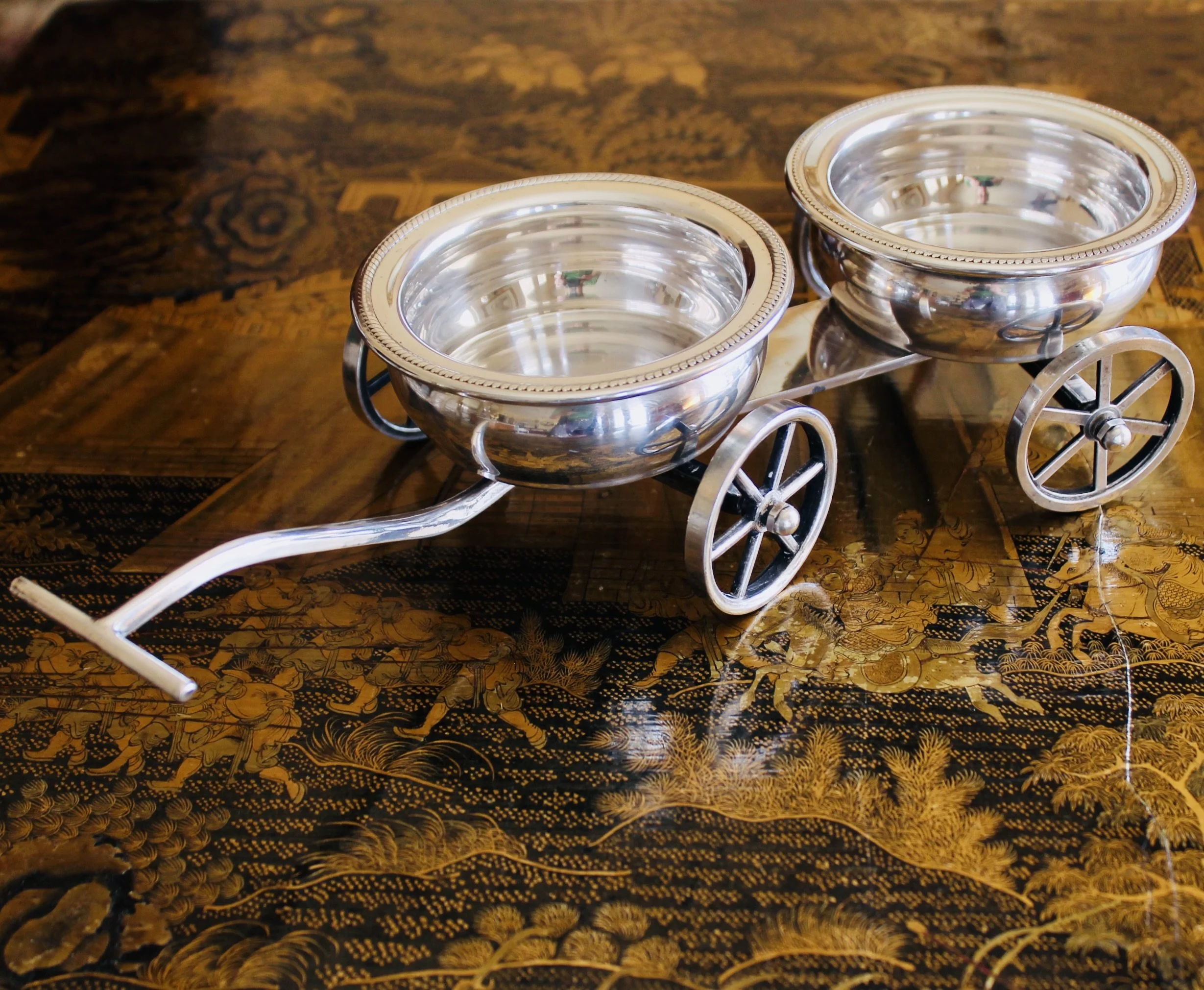 Silver Plate Double Wine Coaster Wine Trolley