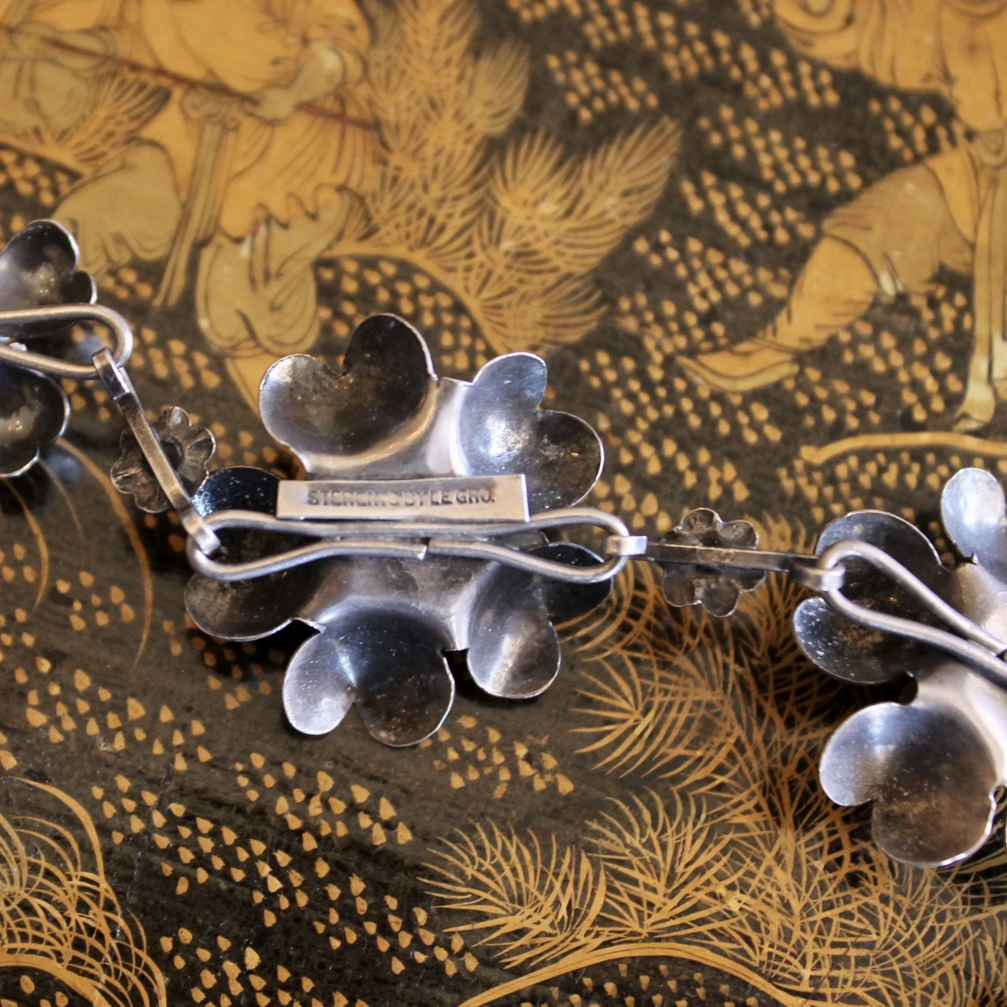 French Artisanal Sterling Silver Florette Necklace and Matching Earrings