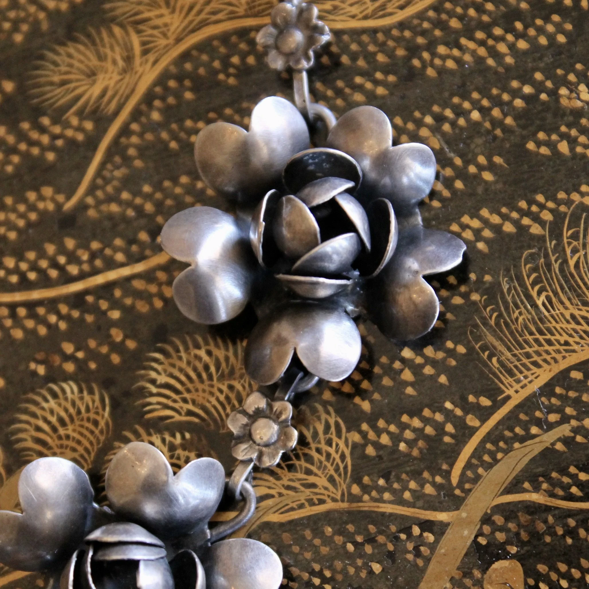 French Artisanal Sterling Silver Florette Necklace and Matching Earrings