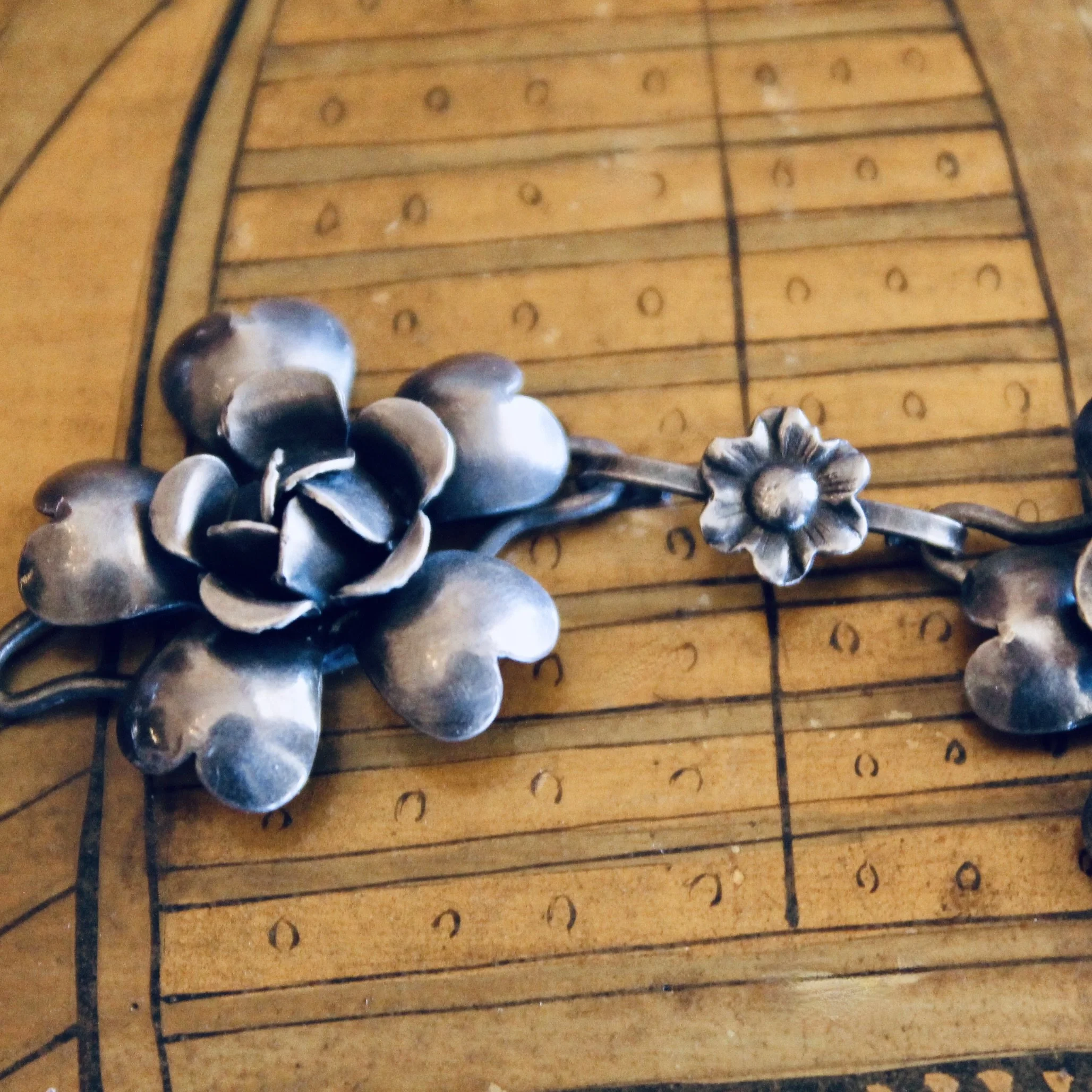 French Artisanal Sterling Silver Florette Necklace and Matching Earrings