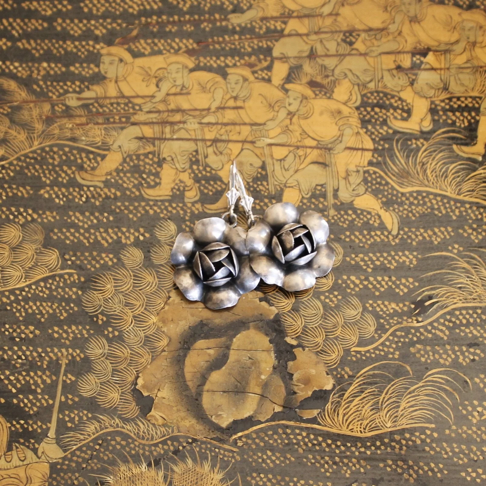 French Artisanal Sterling Silver Florette Necklace and Matching Earrings