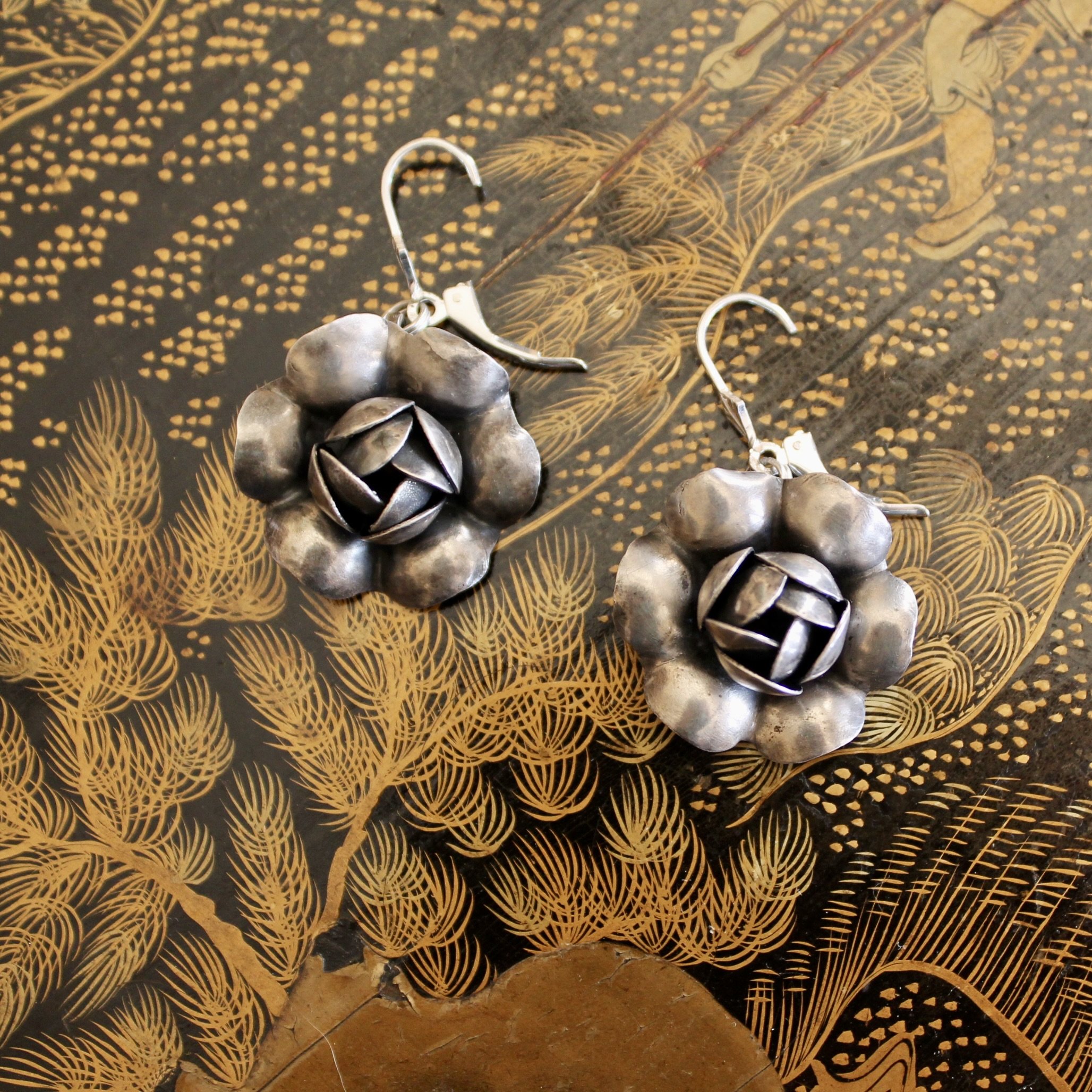 French Artisanal Sterling Silver Florette Necklace and Matching Earrings