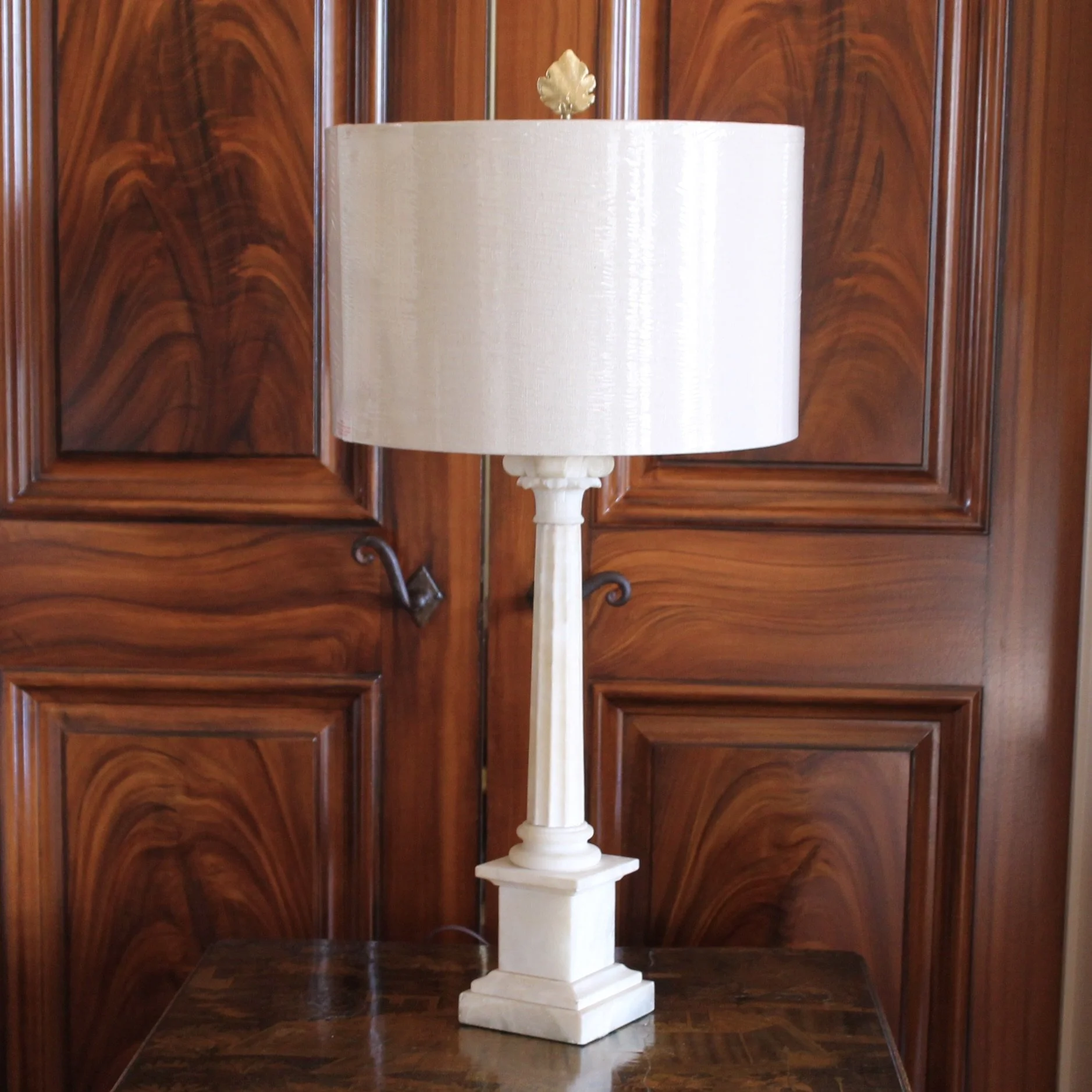 Italian Alabaster Carved Stone Column Form Lamp