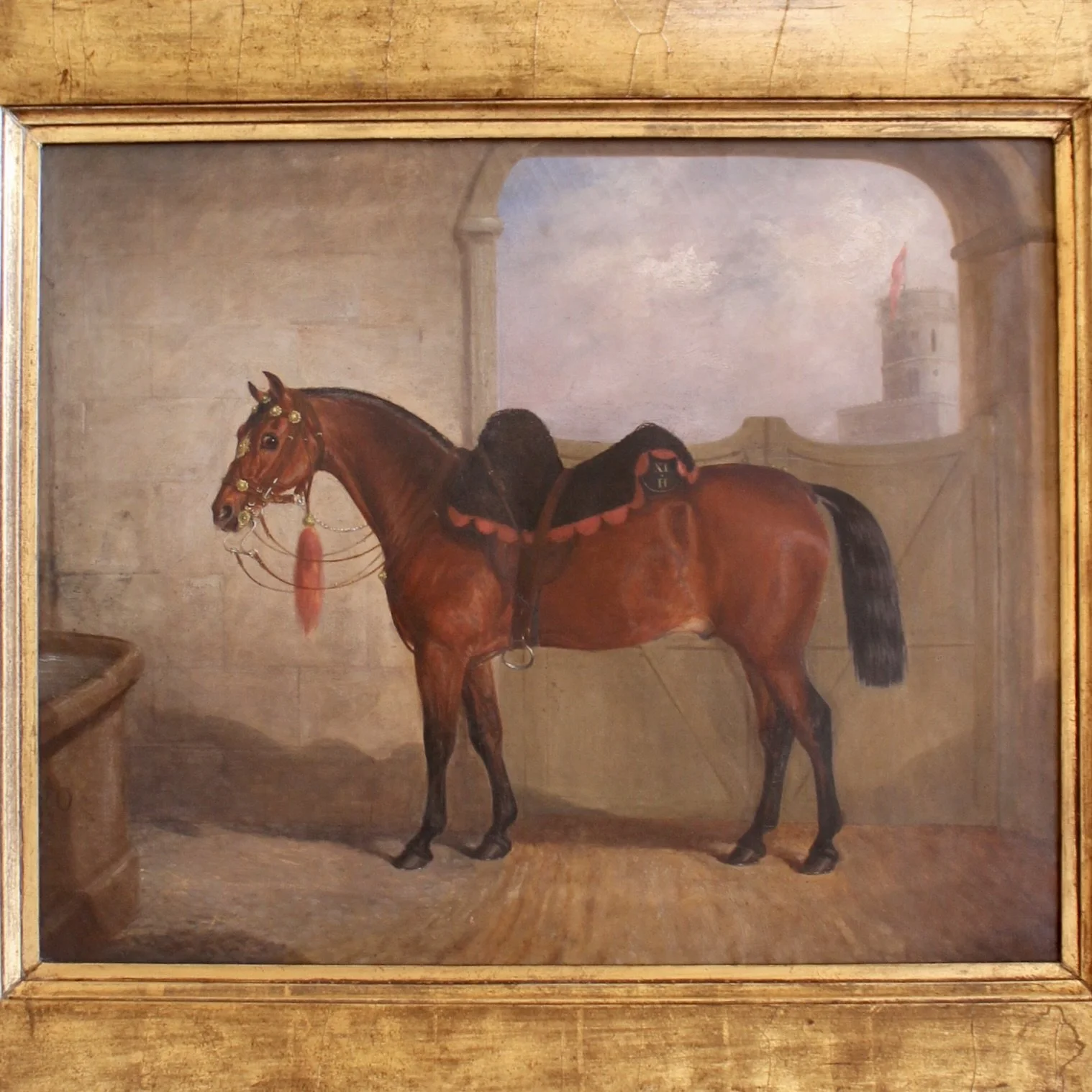 “A Prized Bay Stallion” English Equestrian Oil on Canvas by John Barwick