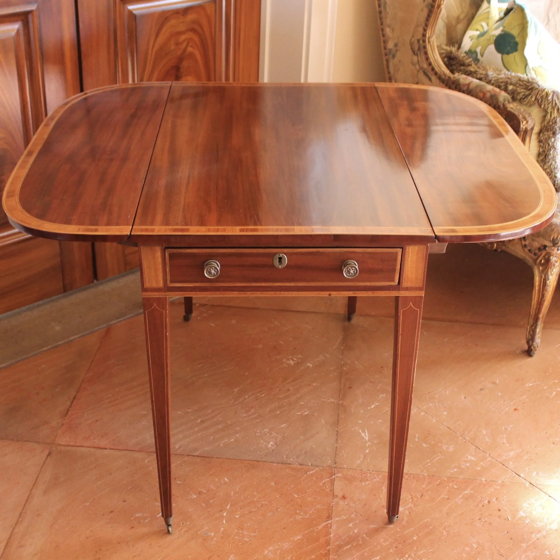 George III Period English Mahogany and Tulipwood Pembroke Table