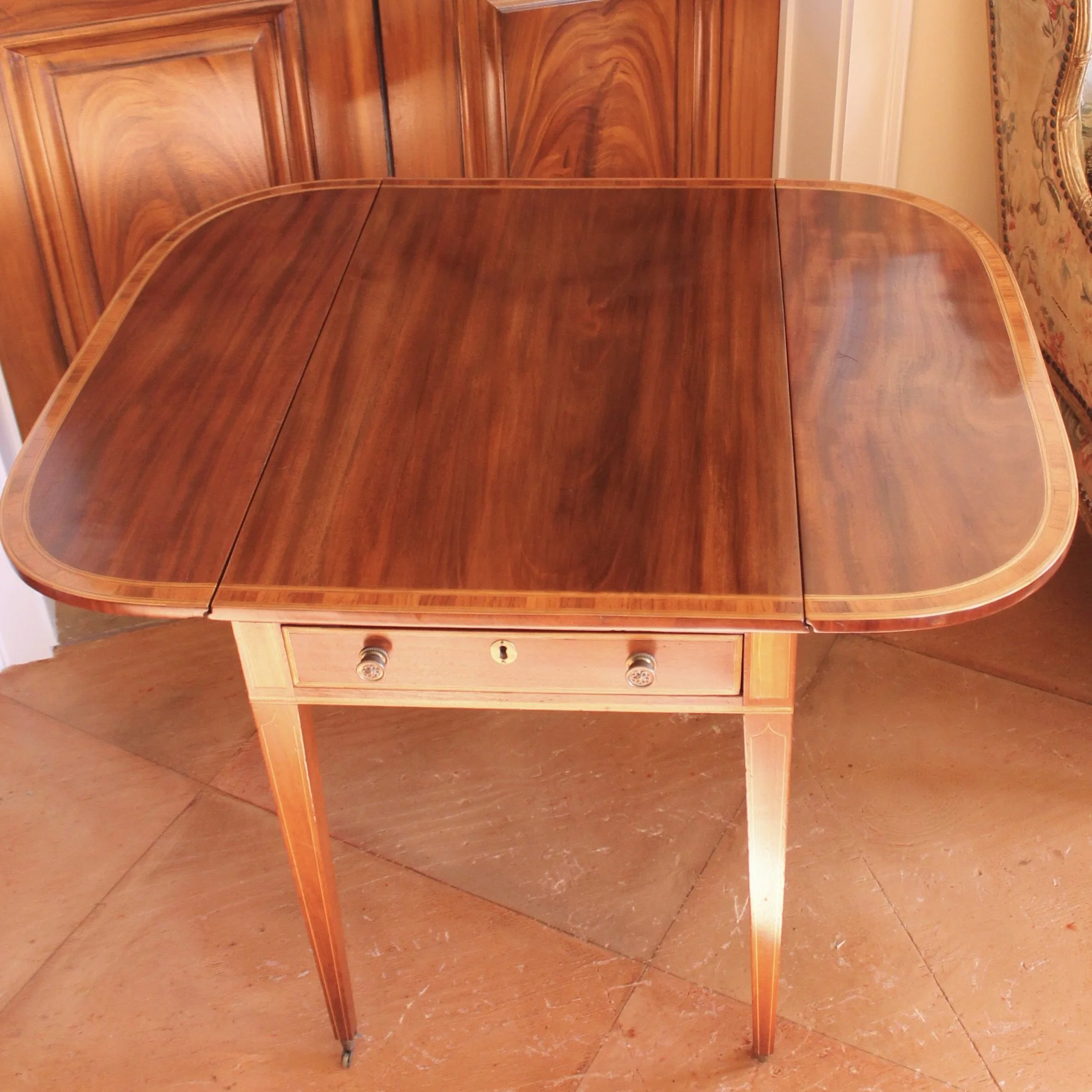 George III Period English Mahogany and Tulipwood Pembroke Table