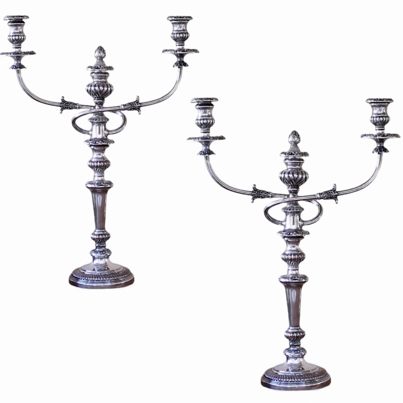 Pair of Large Antique Sheffield Silver on Copper Candelabra