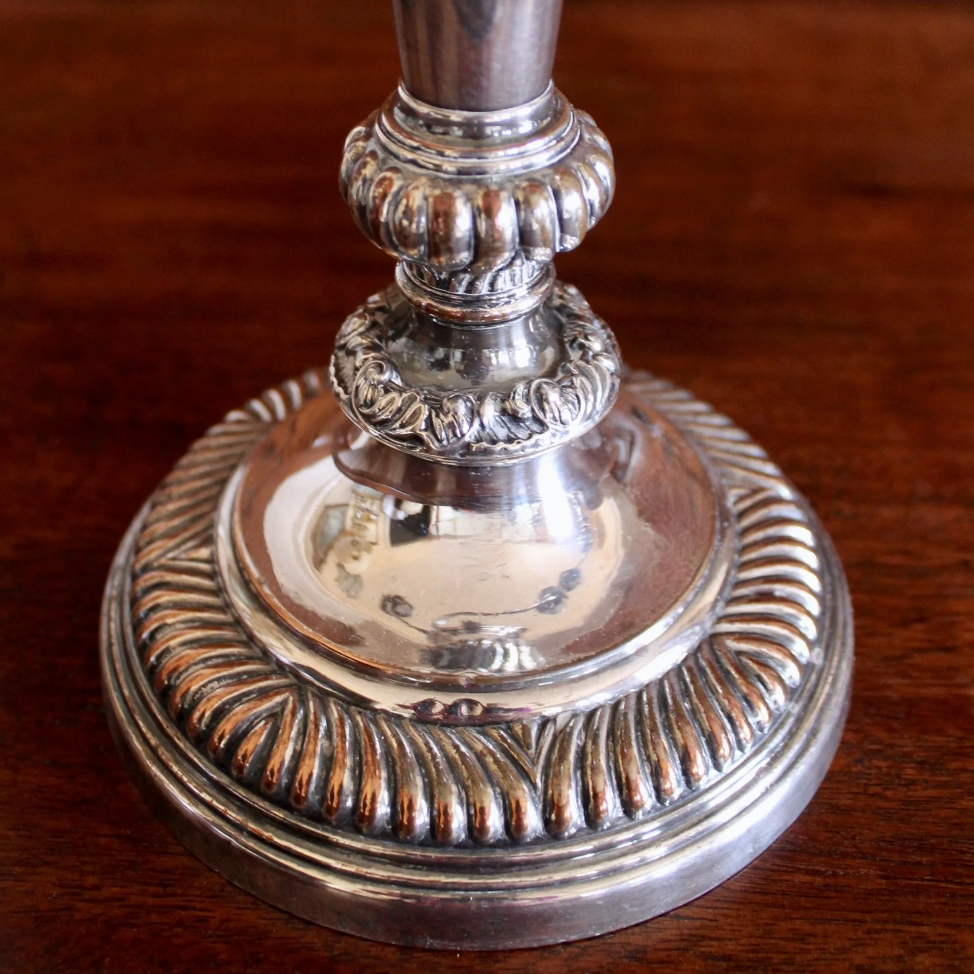 Pair of Large Antique Sheffield Silver on Copper Candelabra