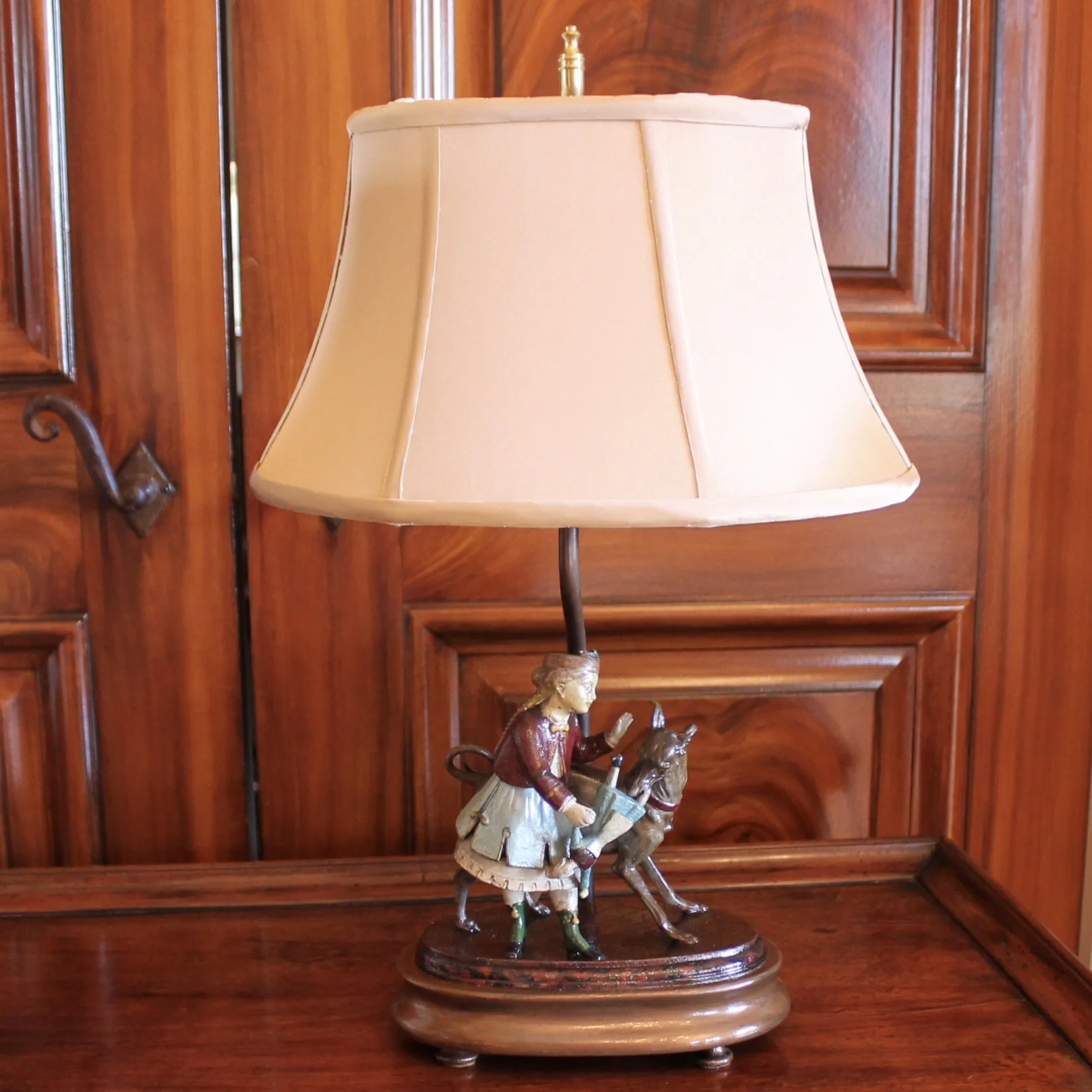 Pair of Continental Tôle Figure Lamps with Whippets