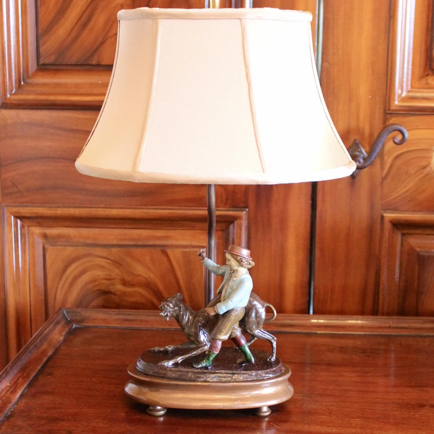 Pair of Continental Tôle Figure Lamps with Whippets