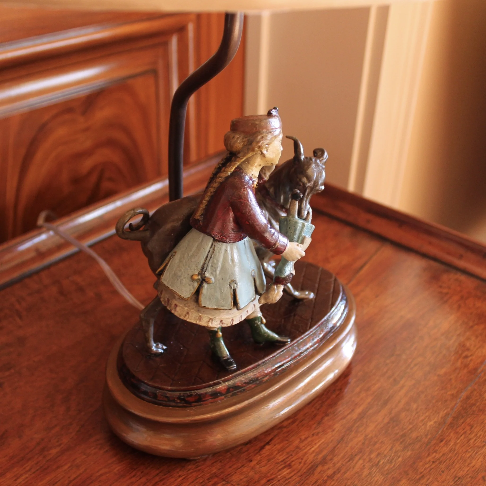 Pair of Continental Tôle Figure Lamps with Whippets