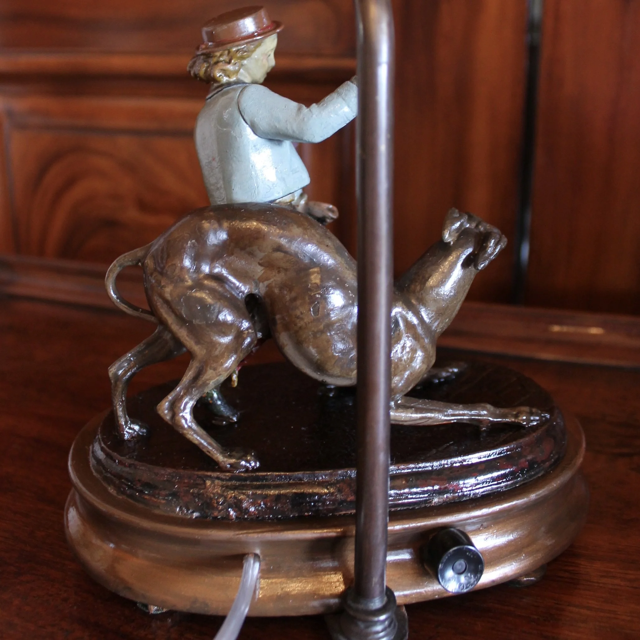 Pair of Continental Tôle Figure Lamps with Whippets