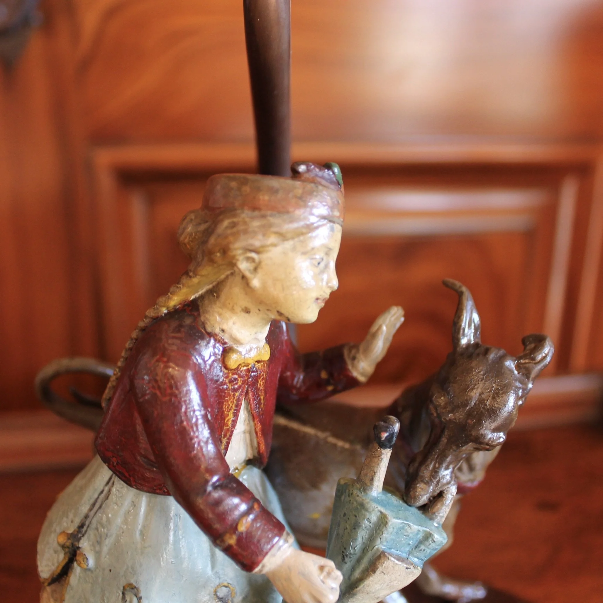 Pair of Continental Tôle Figure Lamps with Whippets