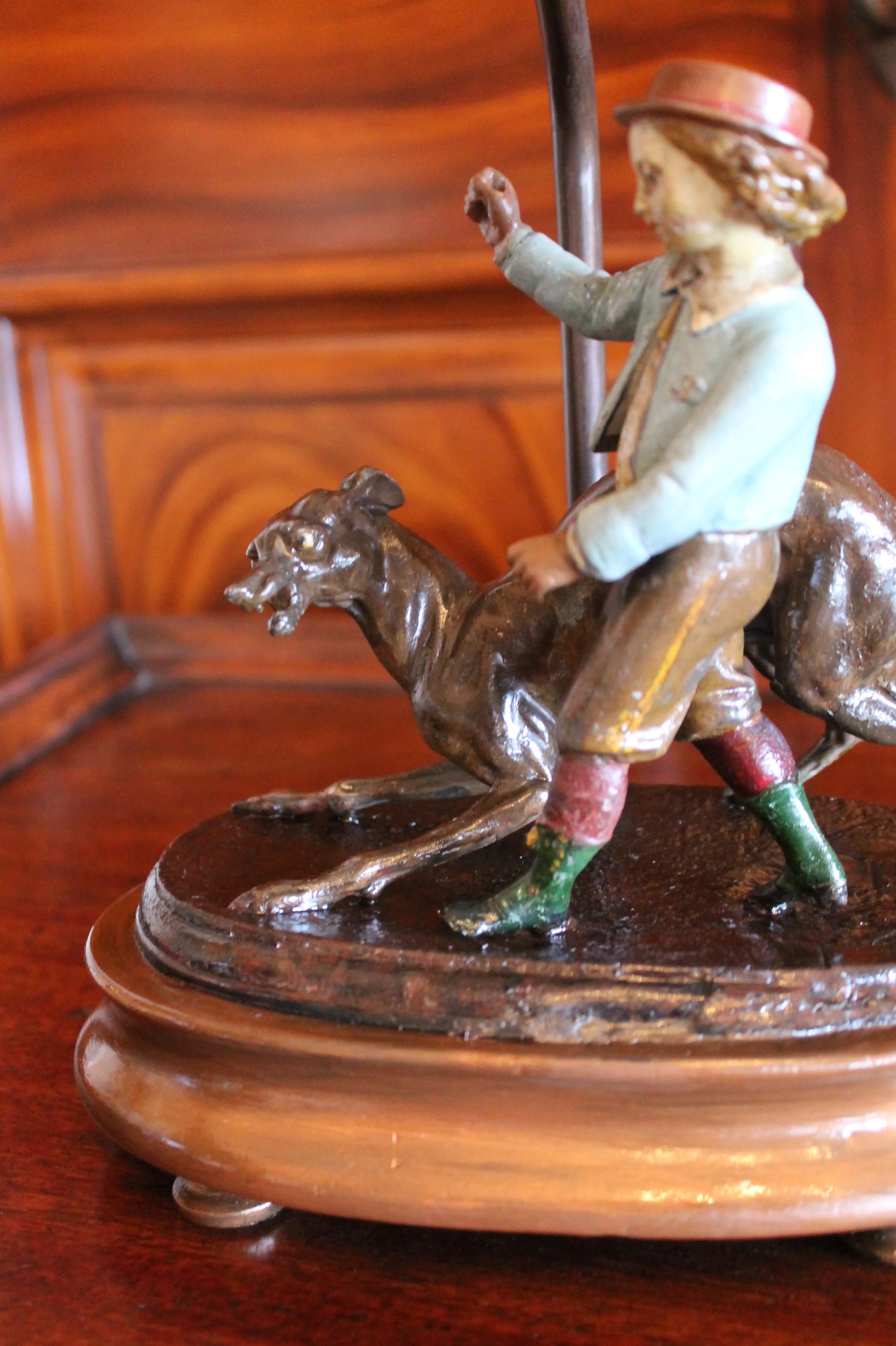 Pair of Continental Tôle Figure Lamps with Whippets